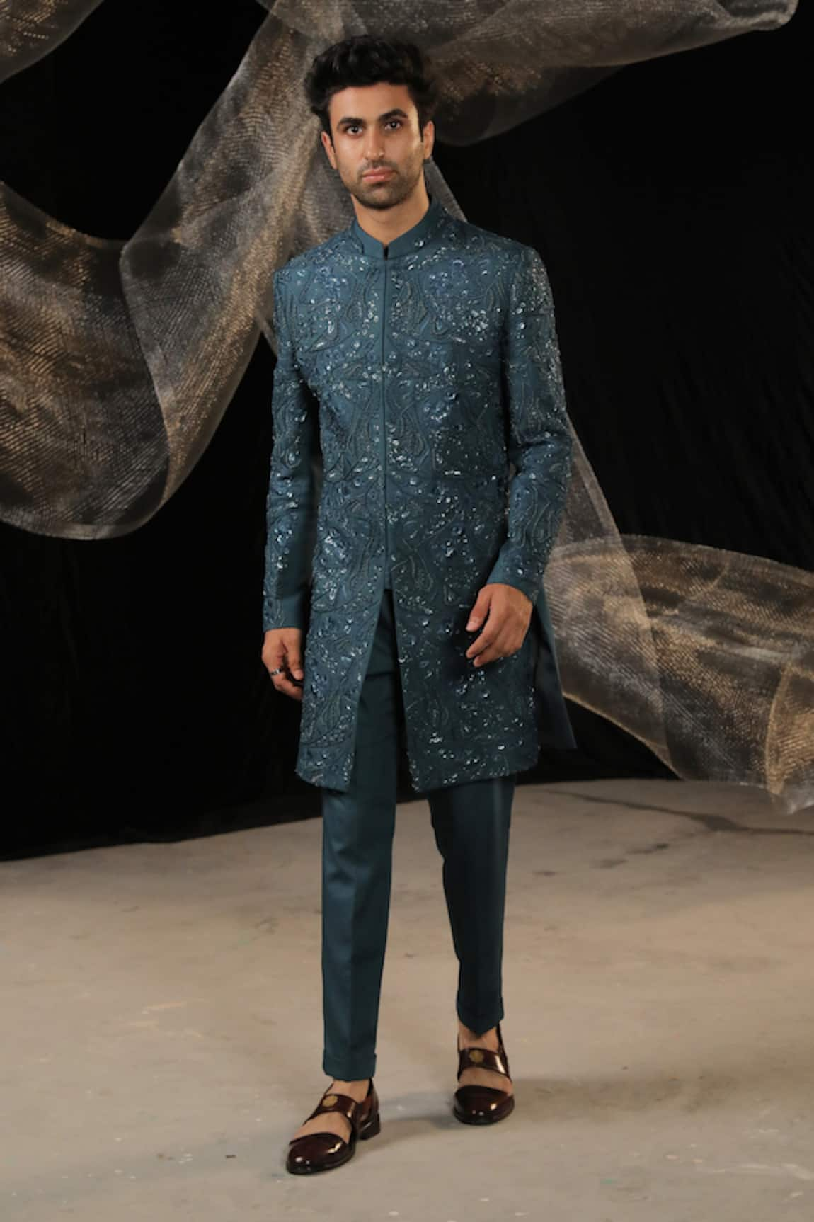 Ankur J Resham Work Sherwani With Pant