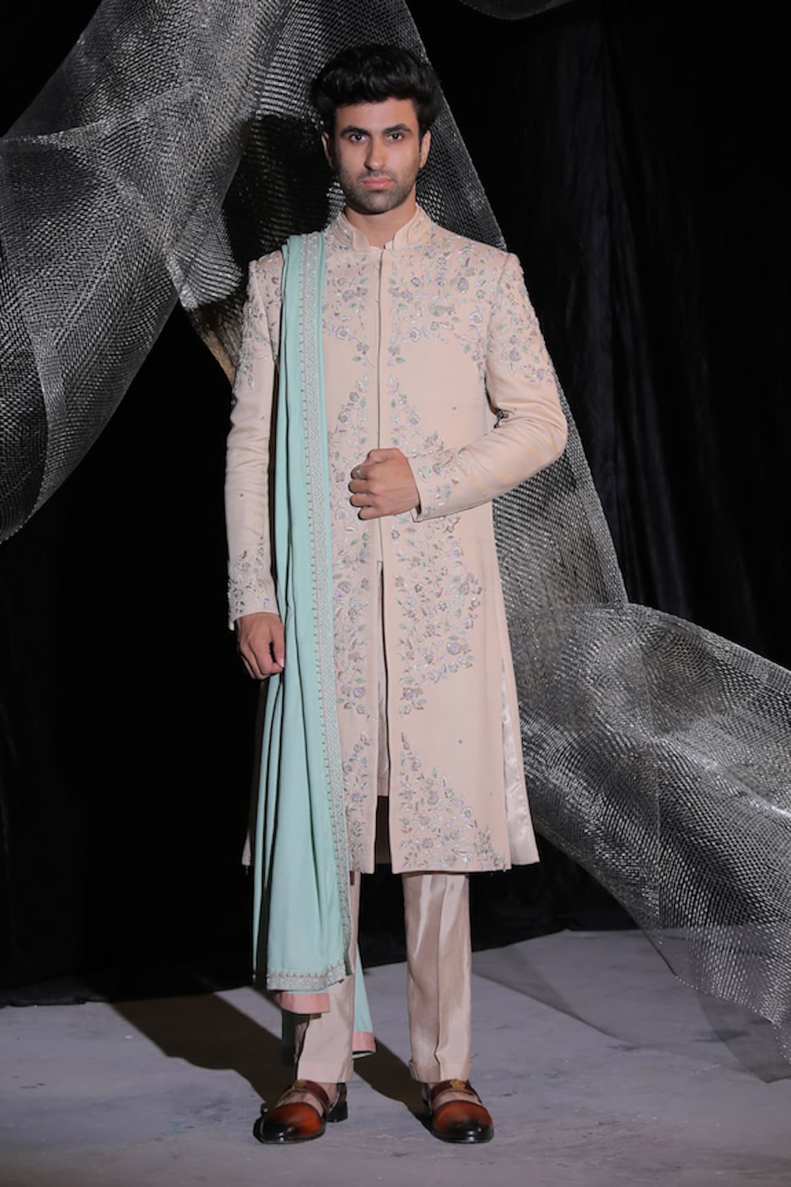 Ankur J Resham & Dabka Work Sherwani Set