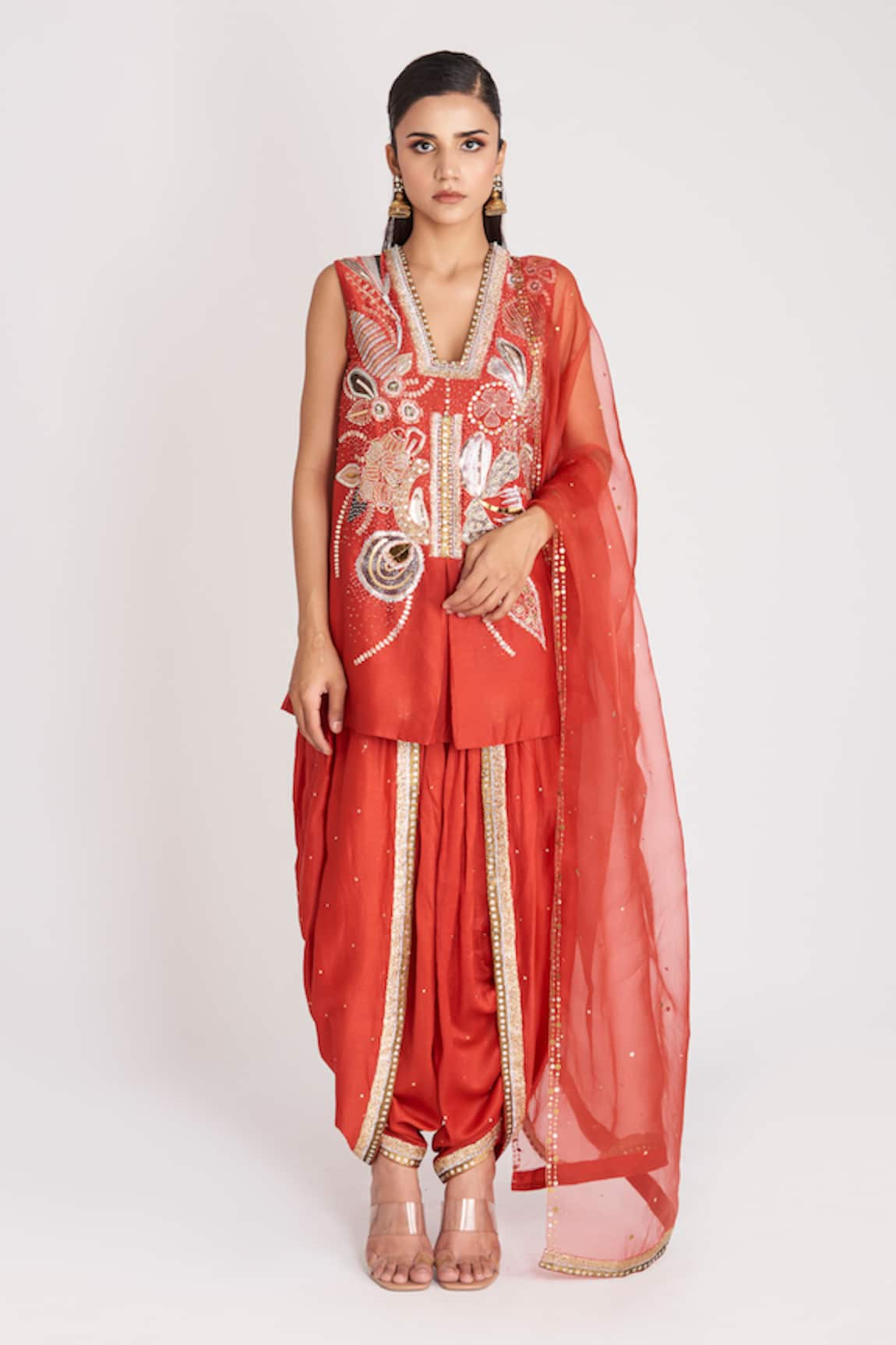 Aisha Rao Embellished Short Kurta Dhoti Pant Set