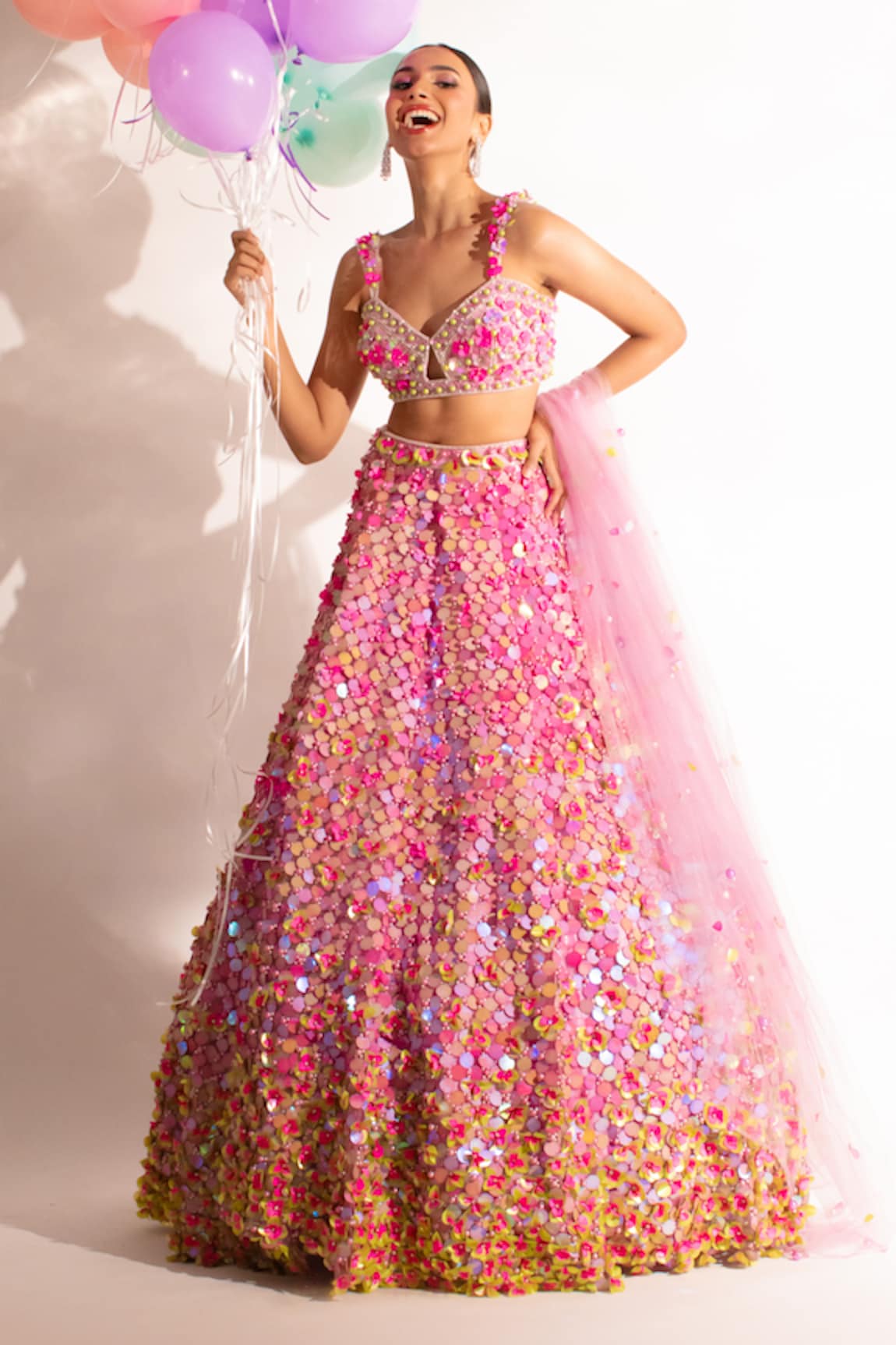 Anshika Tak Label Sequin Floral Embellished Lehenga Set