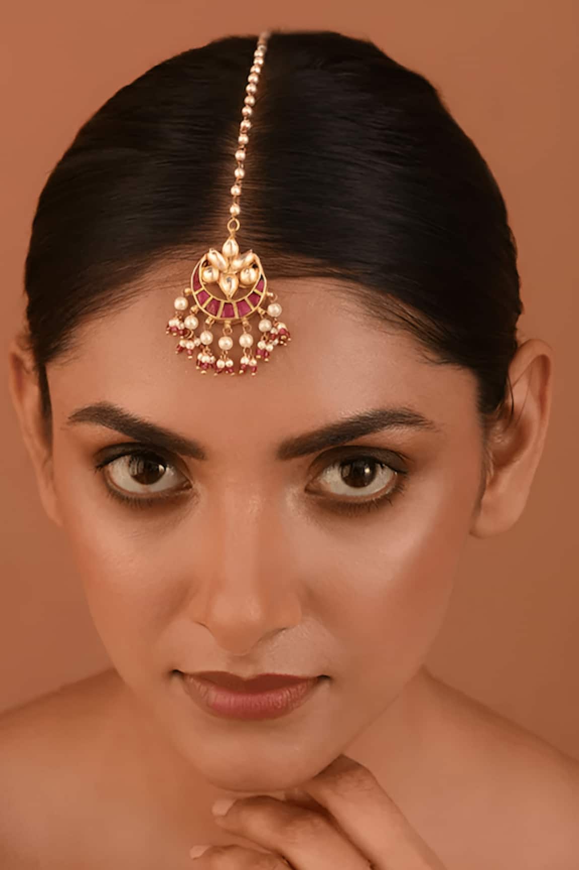 MAISARA JEWELRY Fuchsia Embellished Maangtikka