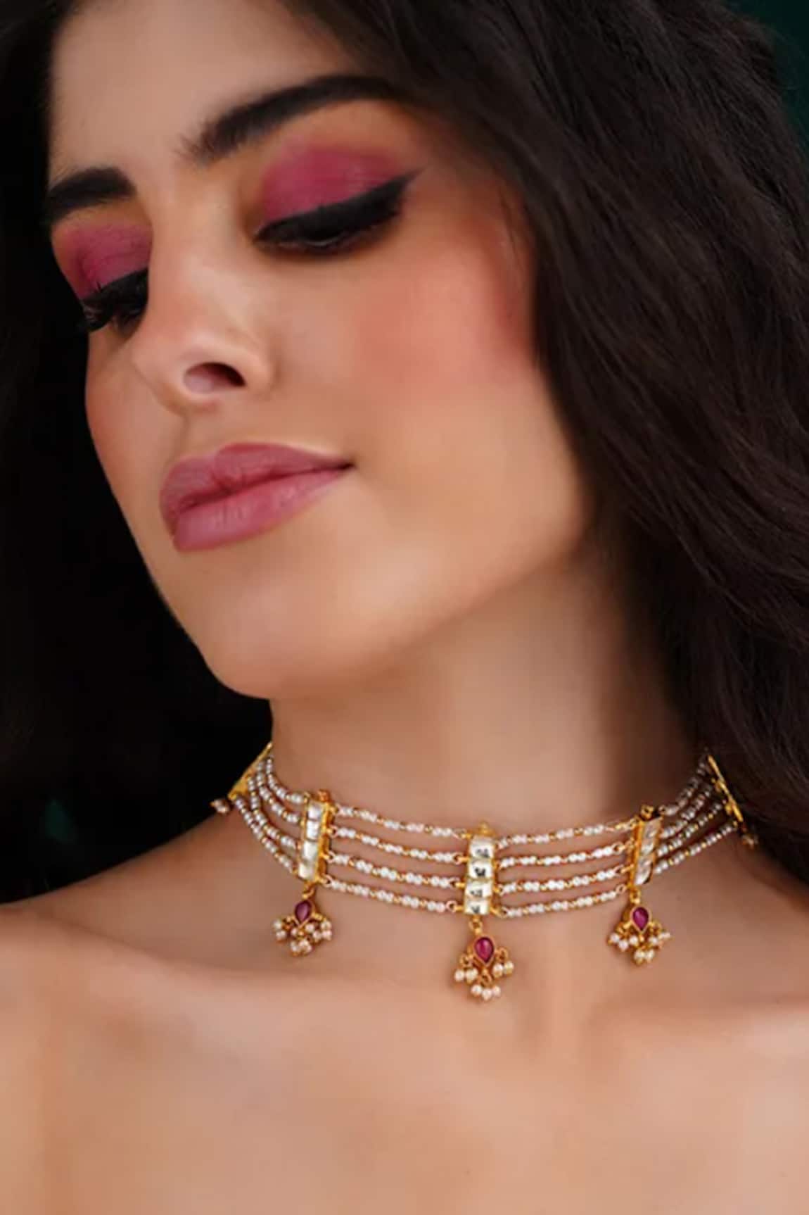 MAISARA JEWELRY Layered Embellished Jadau Choker Necklace