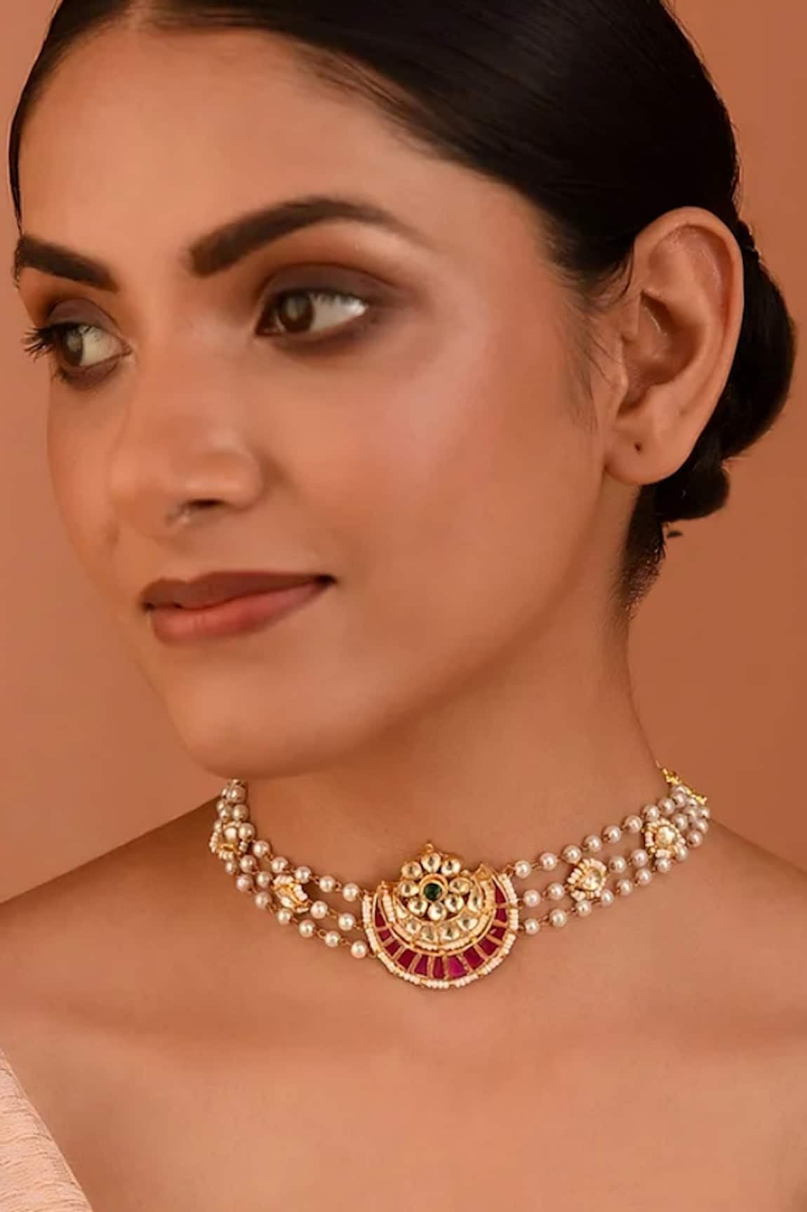 MAISARA JEWELRY Gold Finish Half Moon Pendant Choker