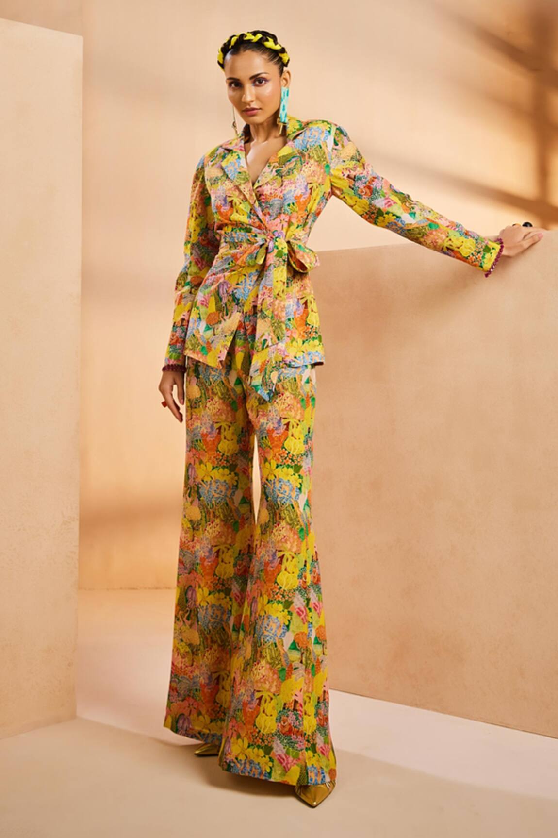 Aneesh Agarwaal Garden Print Blazer & Flared Pant Set