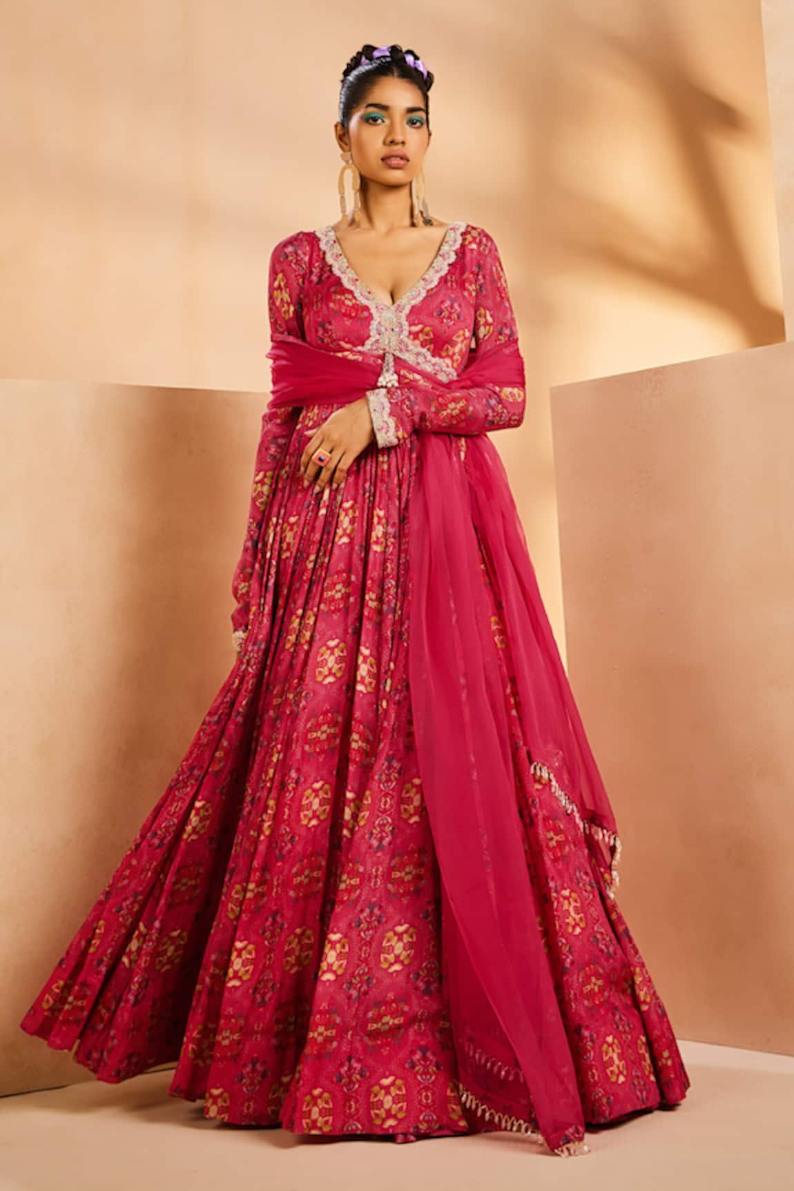 Aneesh Agarwaal Botanical Hand Painted Anarkali With Dupatta 