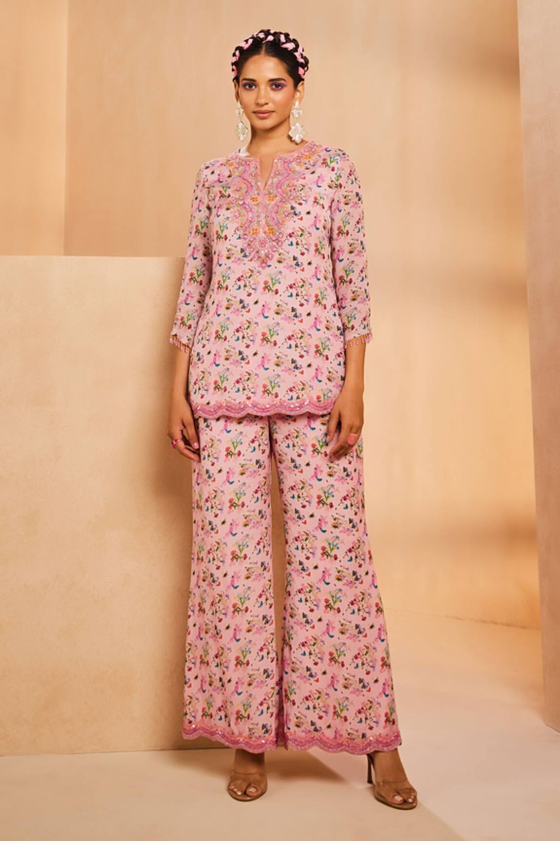 Aneesh Agarwaal Botanical Print Straight Kurta & Palazzo Set 