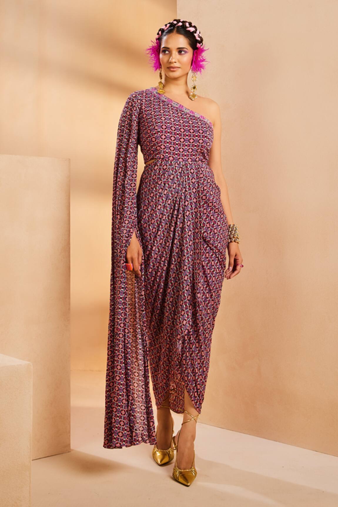 Aneesh Agarwaal Ikkat Print Draped Dhoti Dress 