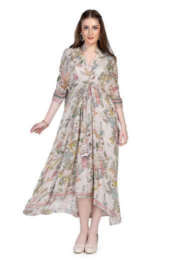 Whimsical By Shica Floral Bird Print Shirt Dress