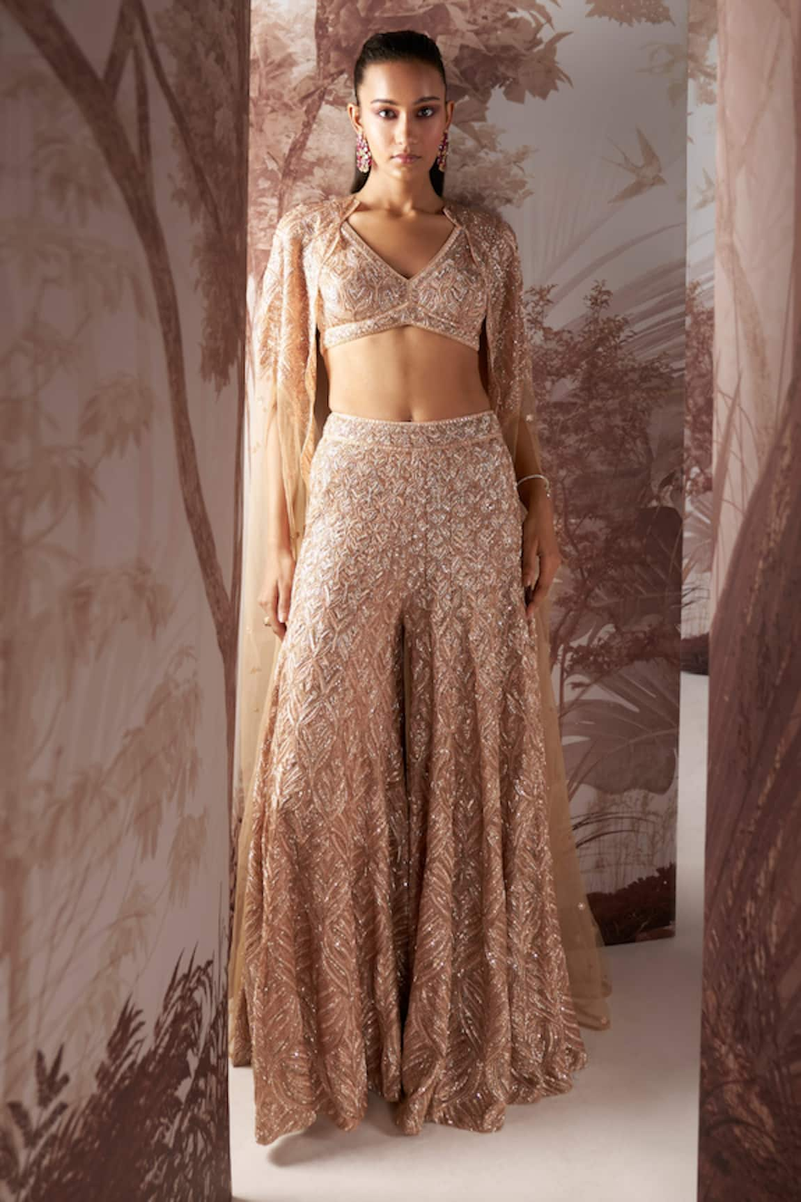 Sana Barreja Myra Sequin Embellished Cape Sharara Set