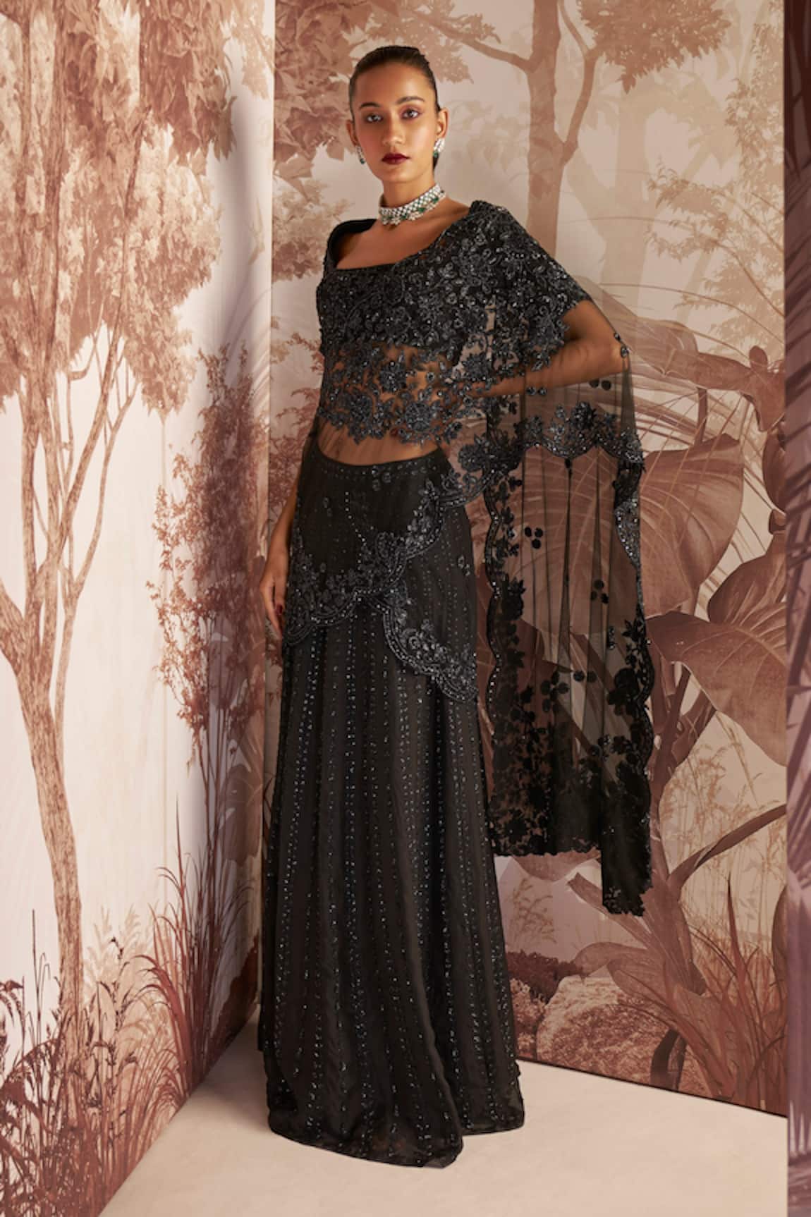 Sana Barreja Lillian Bead Embroidered Skirt Saree With Blouse