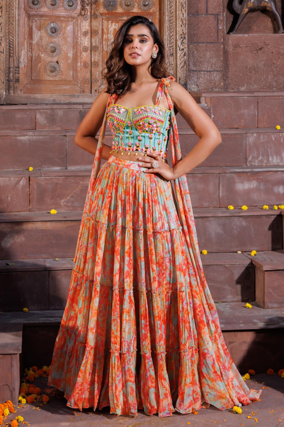 Elena Singh Zaina Tiered Lehenga With Draped Top