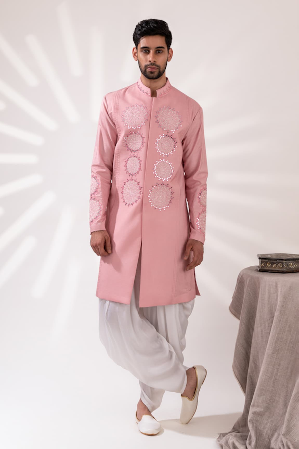 Tira by Naresh Raj Mirror Flora Embroidered Kurta With Cowl Pant