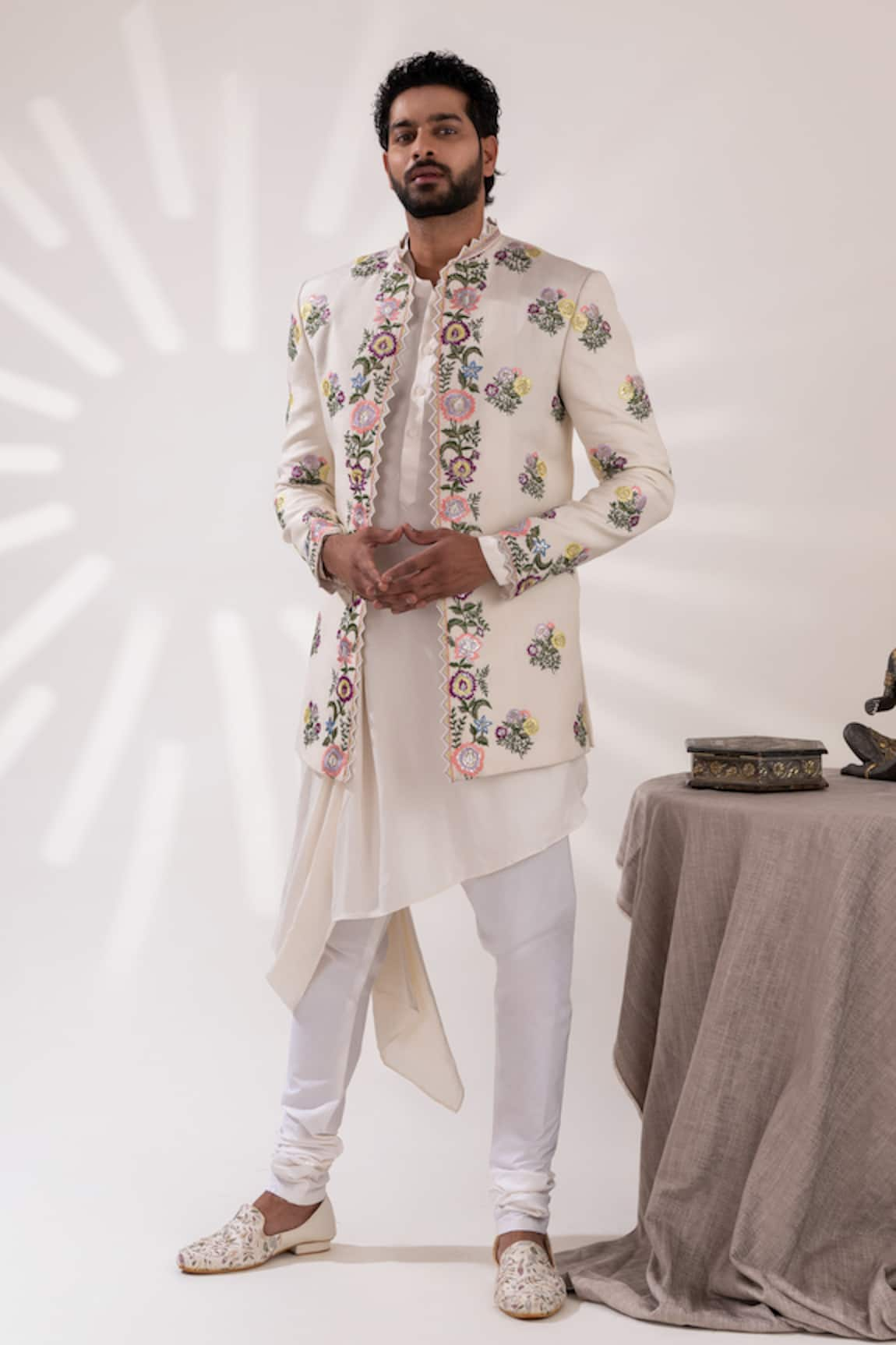 Tira by Naresh Raj Dahlia Bloom Embroidered Jacket Kurta Set