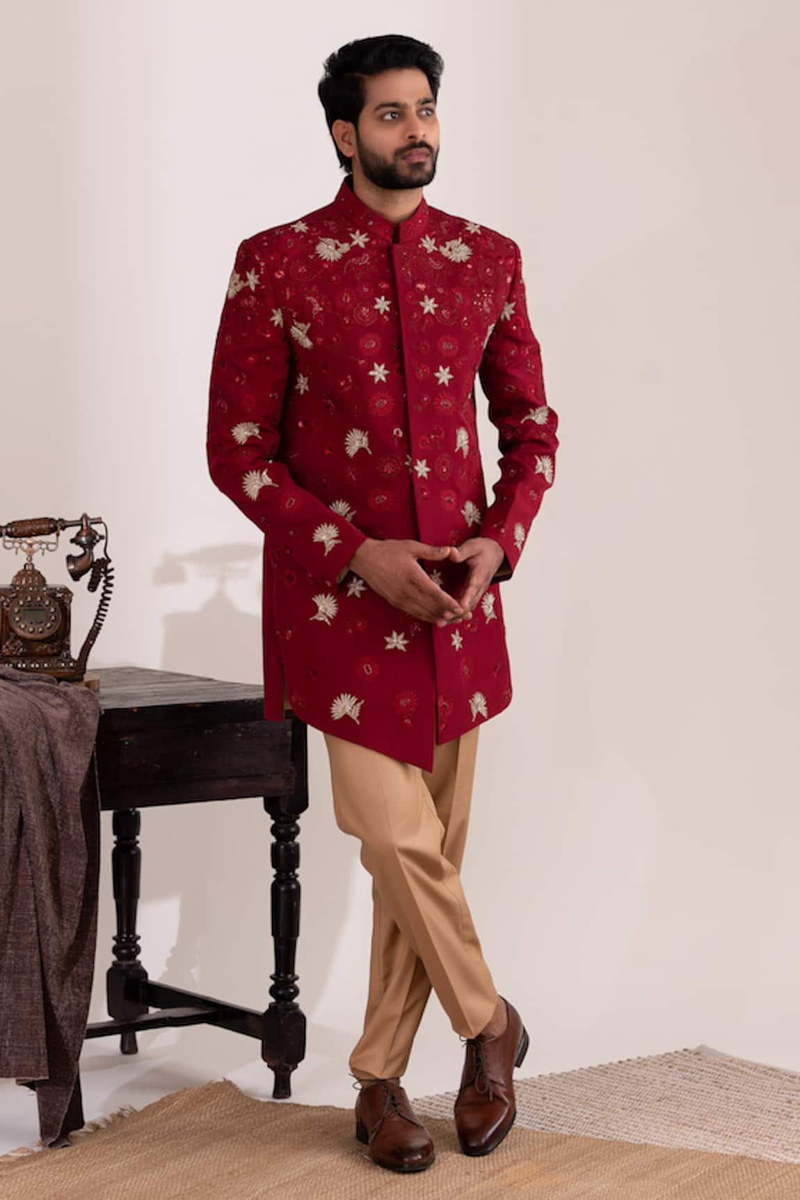 Tira by Naresh Raj Floral Embroidered Bandhgala With Pant