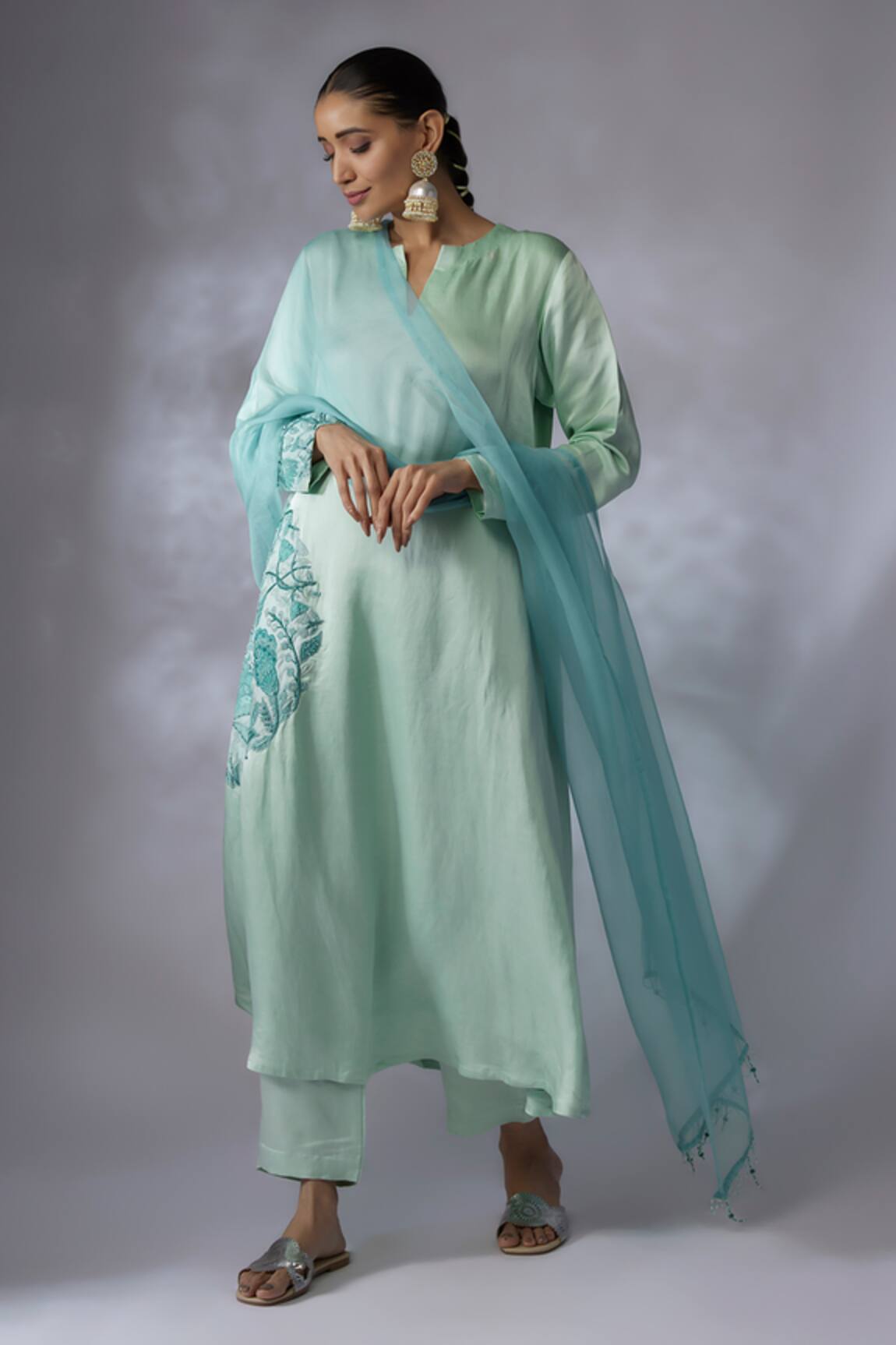 Shreeka Lotus Side Embroidery Kurta Pant Set