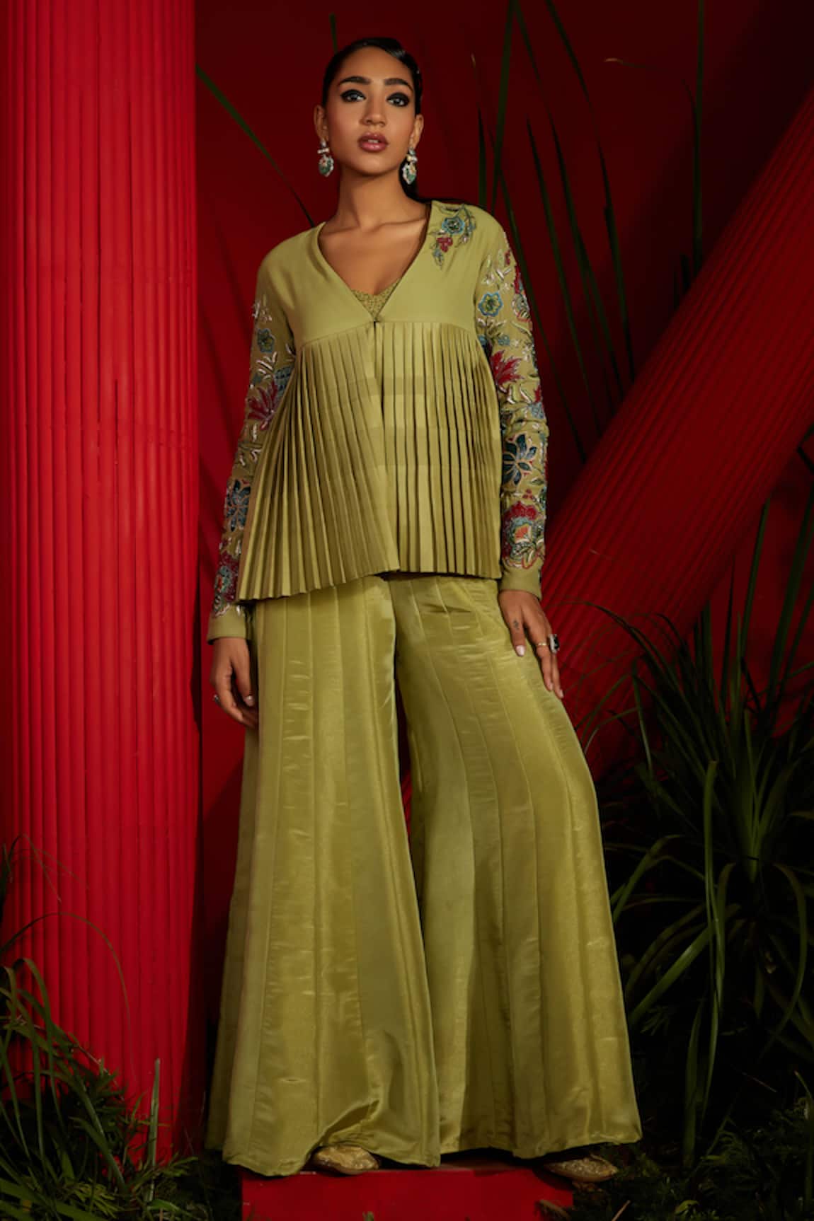 Shreeka Embroidered Pleated Jacket Sharara Set