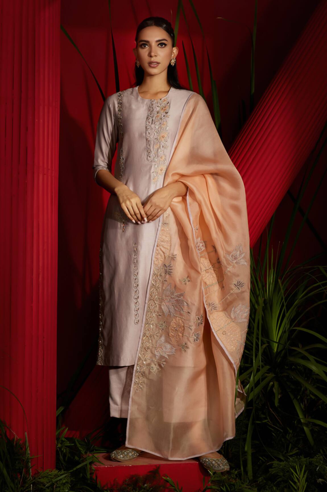 Shreeka Bloom Garden Embroidered Kurti Palazzo Pant Set