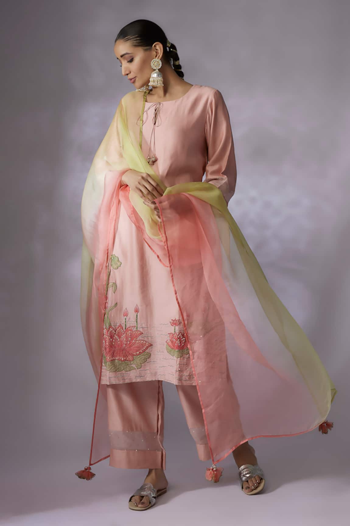 Shreeka Lotus Pond Embroidered Kurta Palazzo Pant Set