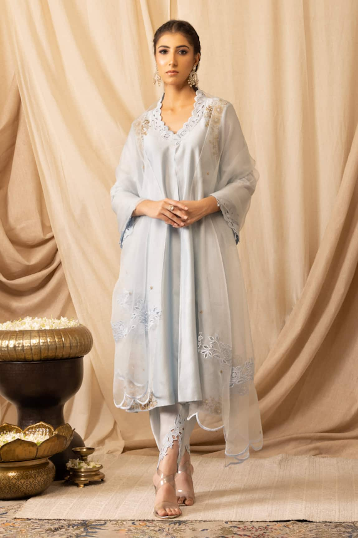 DEEPIKA CHOPRA Light Sky Embroidered Kurta Salwar Set