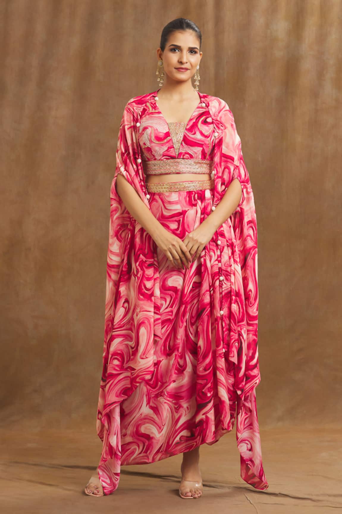 Samyukta Singhania Abstract Print Cape & Draped Skirt Set