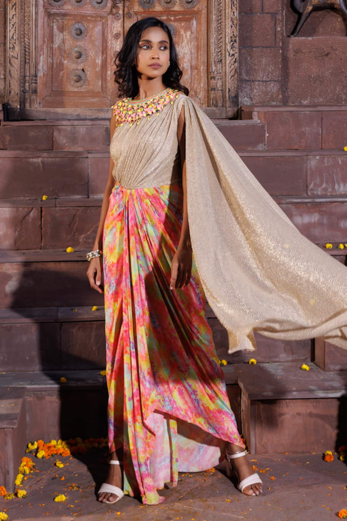 Elena Singh Jazmin Printed Draped Saree Gown