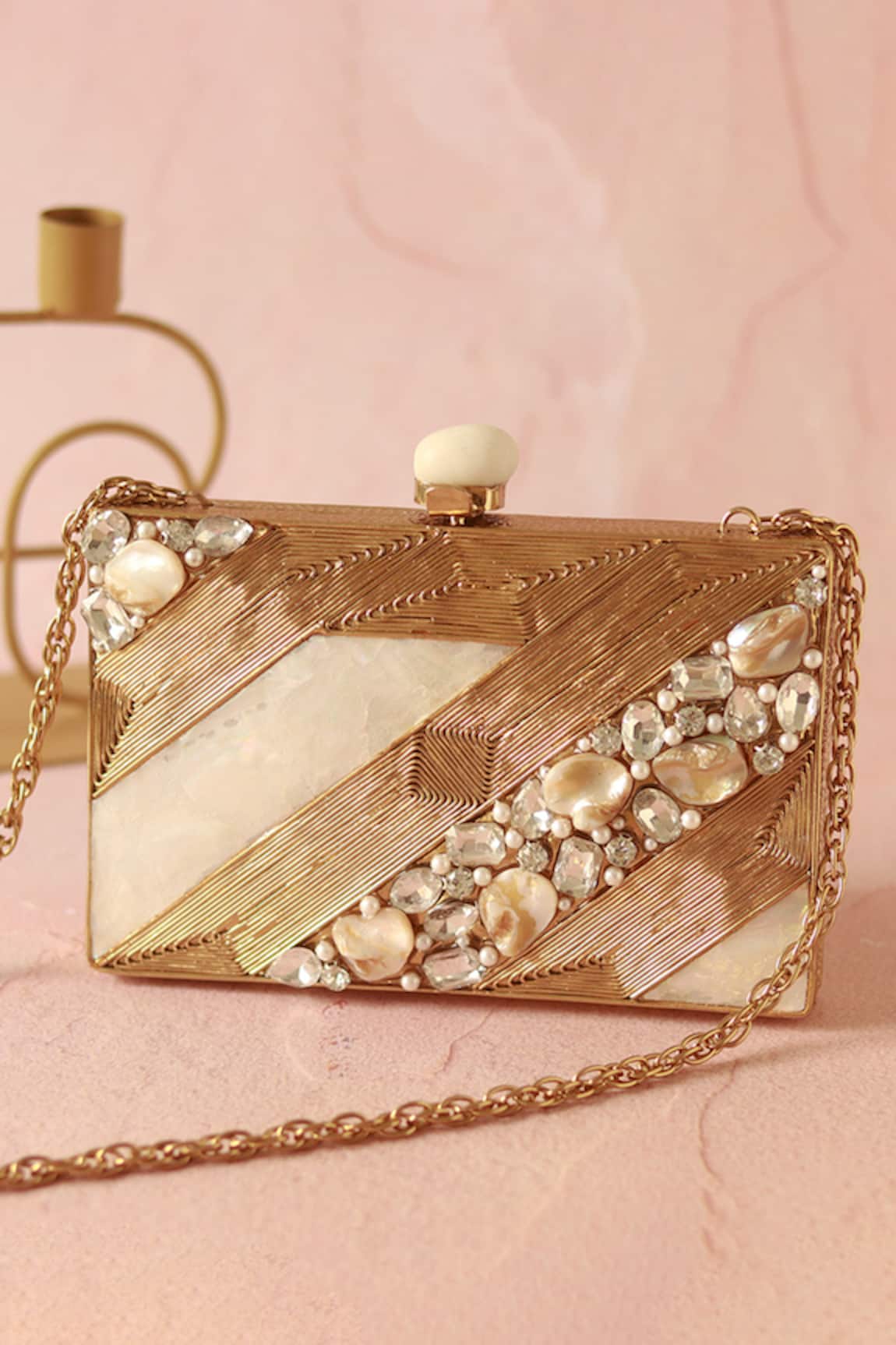 The Tan Clan Aisha Embellished Mother Of Pearl Clutch 