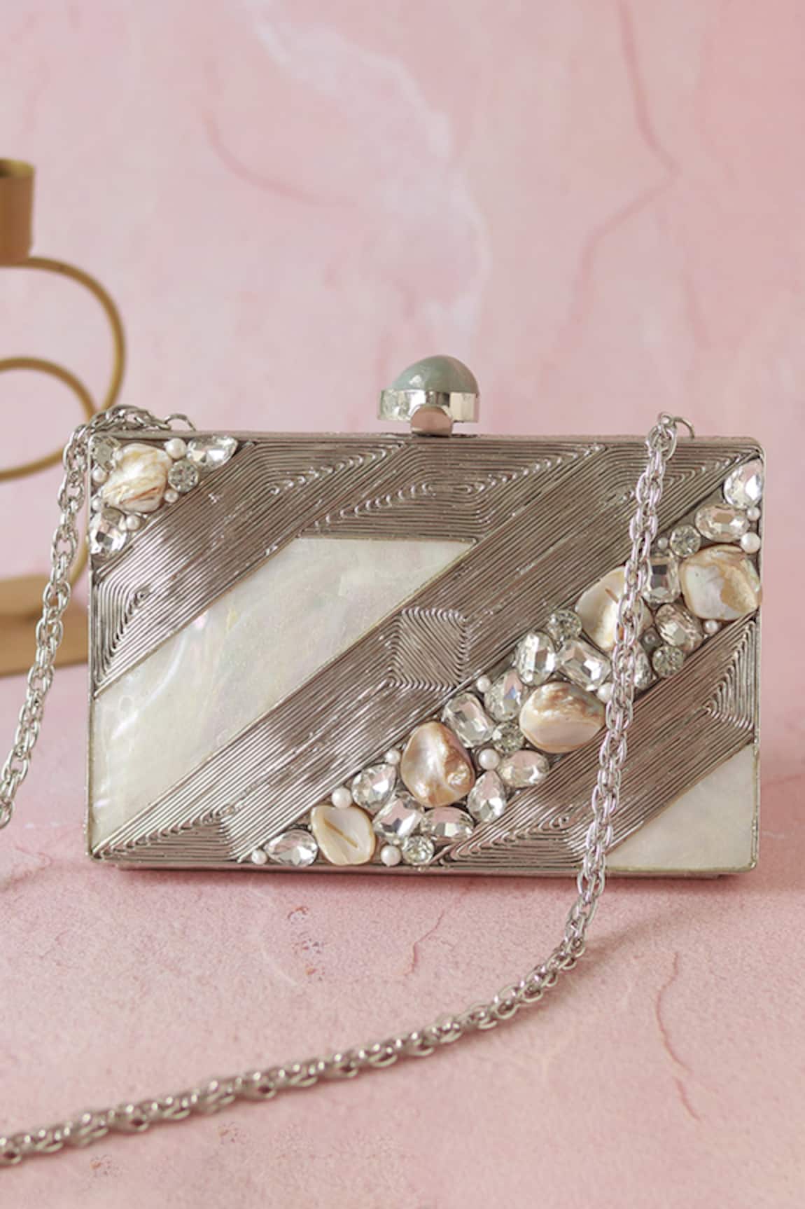 The Tan Clan Aisha Mother Of Pearl Embellished Clutch 