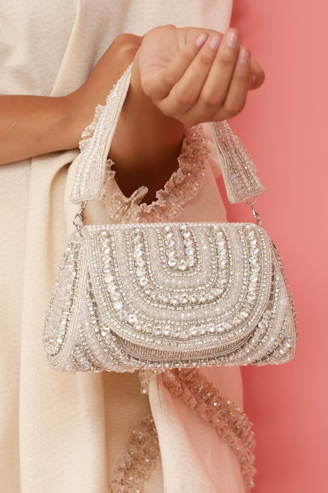 The Tan Clan Chloe Flap Over Embroidered Clutch Bag 