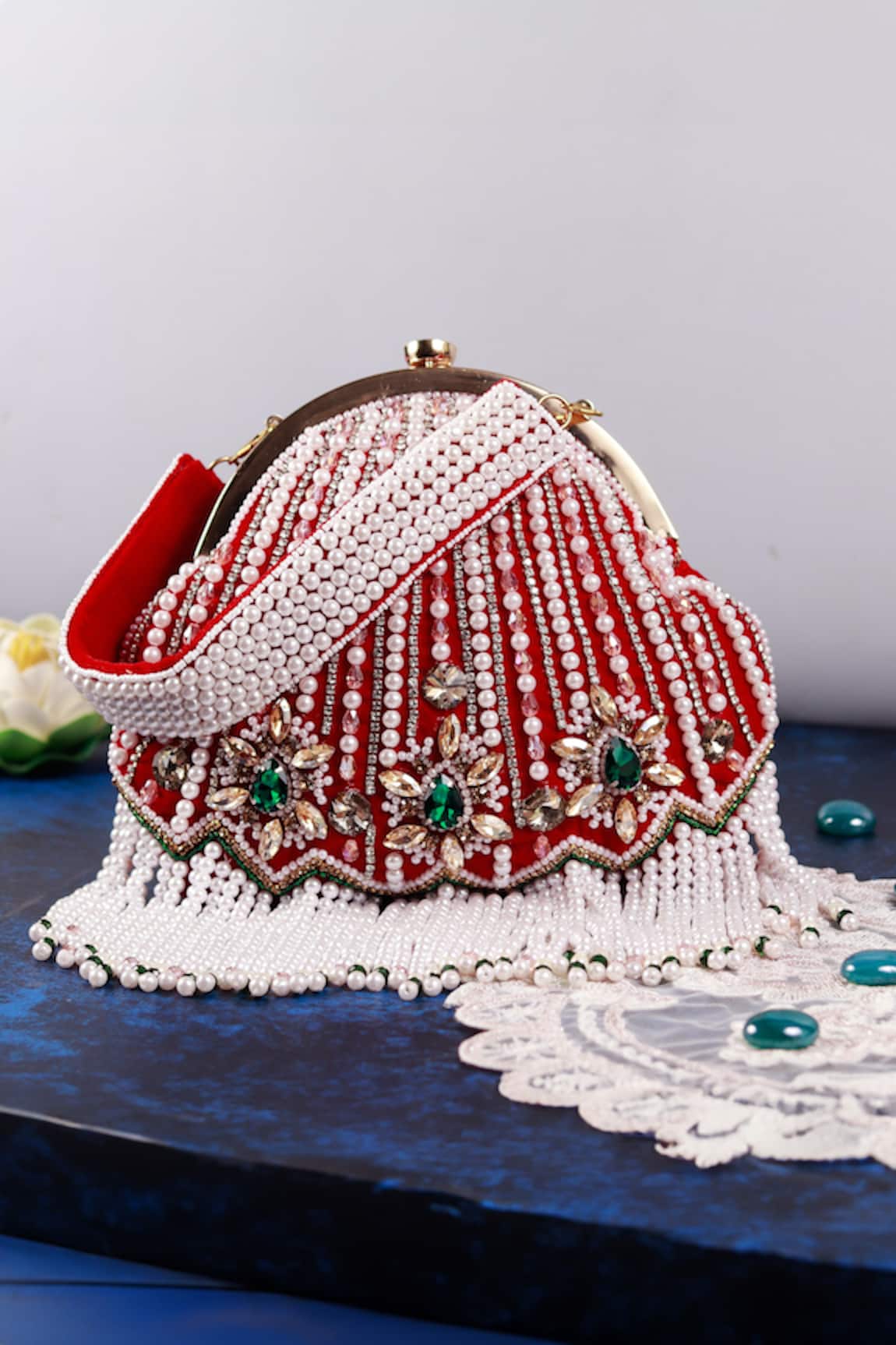 THE TAN CLAN Frida Velvet Embellished Batua Bag
