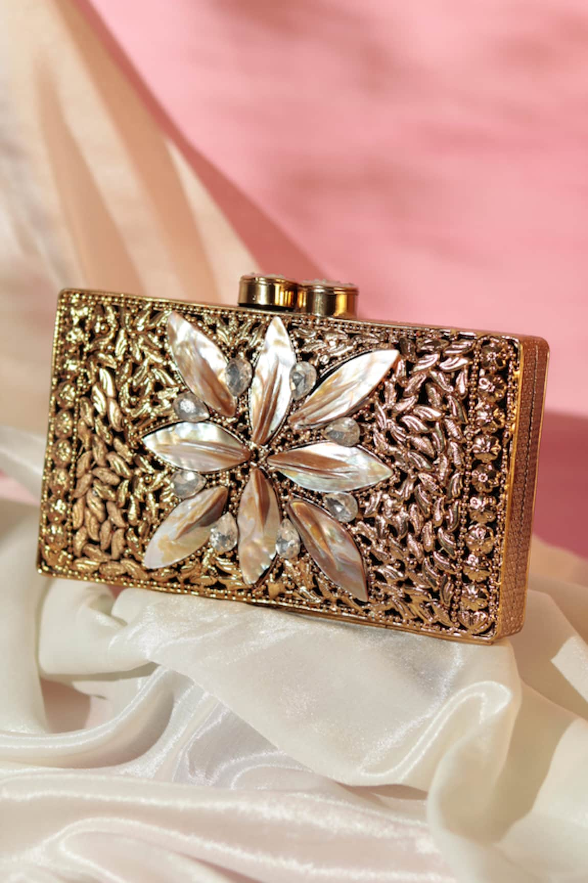 THE TAN CLAN Nadia Embellished Mother Of Pearl Clutch