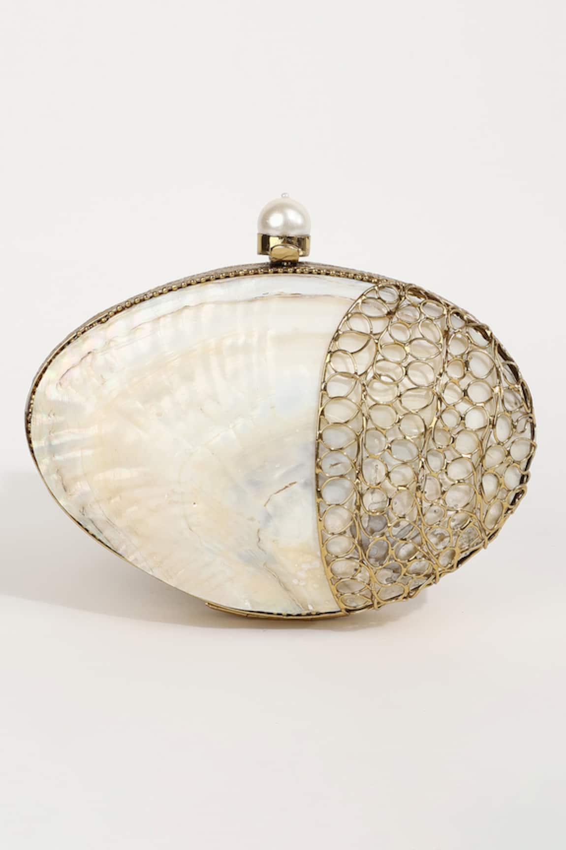 The Tan Clan Seep Mother Of Pearl Embellished Clutch 