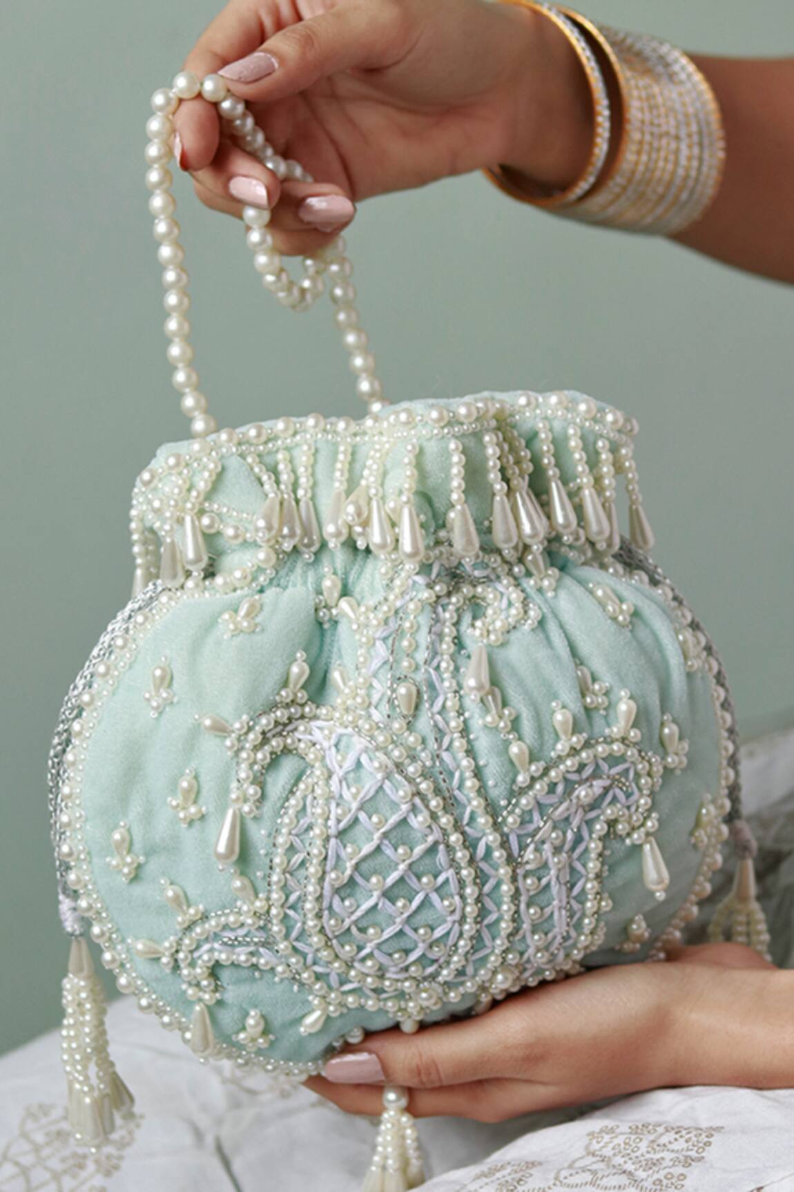The Tan Clan Sukoon Pearl Embellished Potli 
