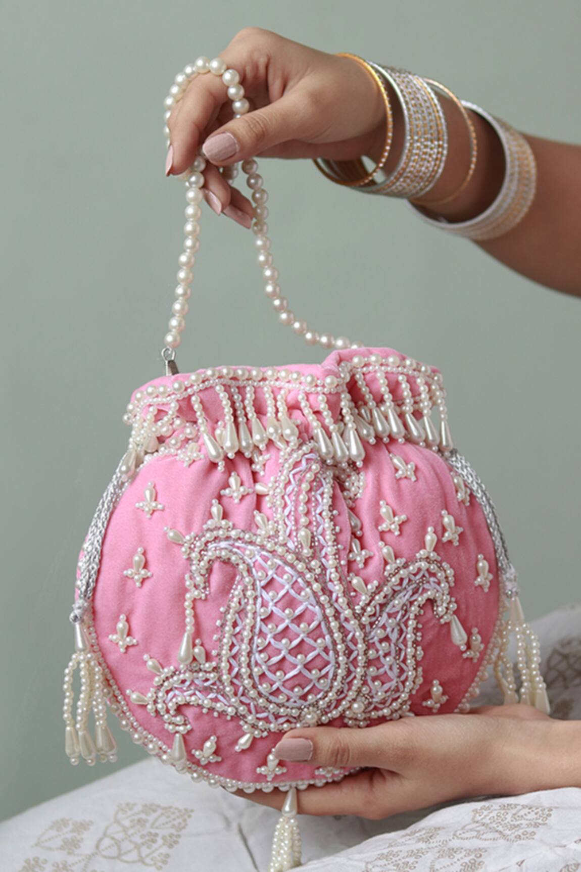 THE TAN CLAN Sukoon Pearl Hand Work Potli 