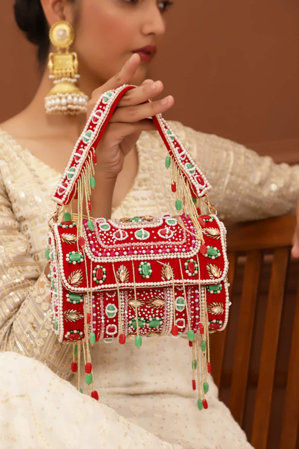 The Tan Clan Wedlock Embellished Clutch With Detachable Handle 