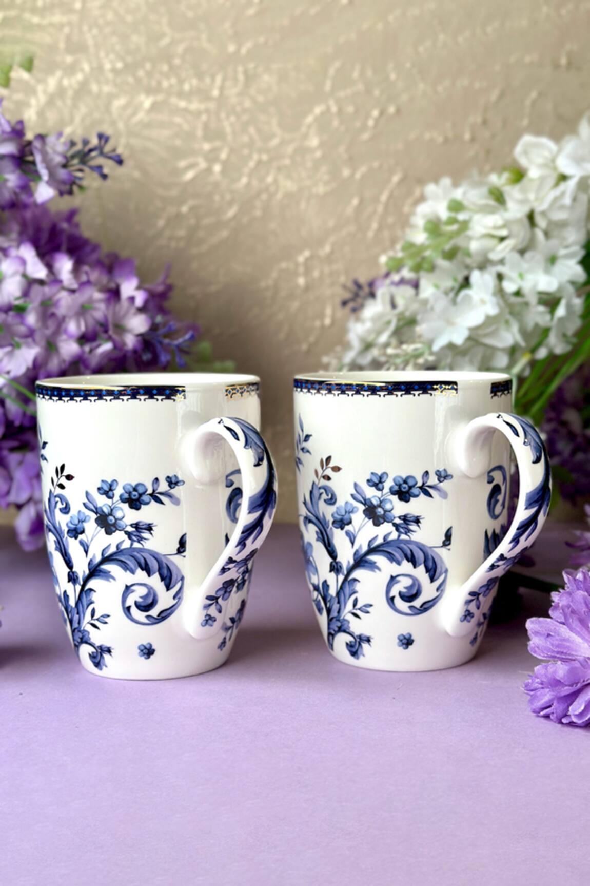 White Pattern Coffee Mugs (Set of 2, 300 ML) – Vigneto