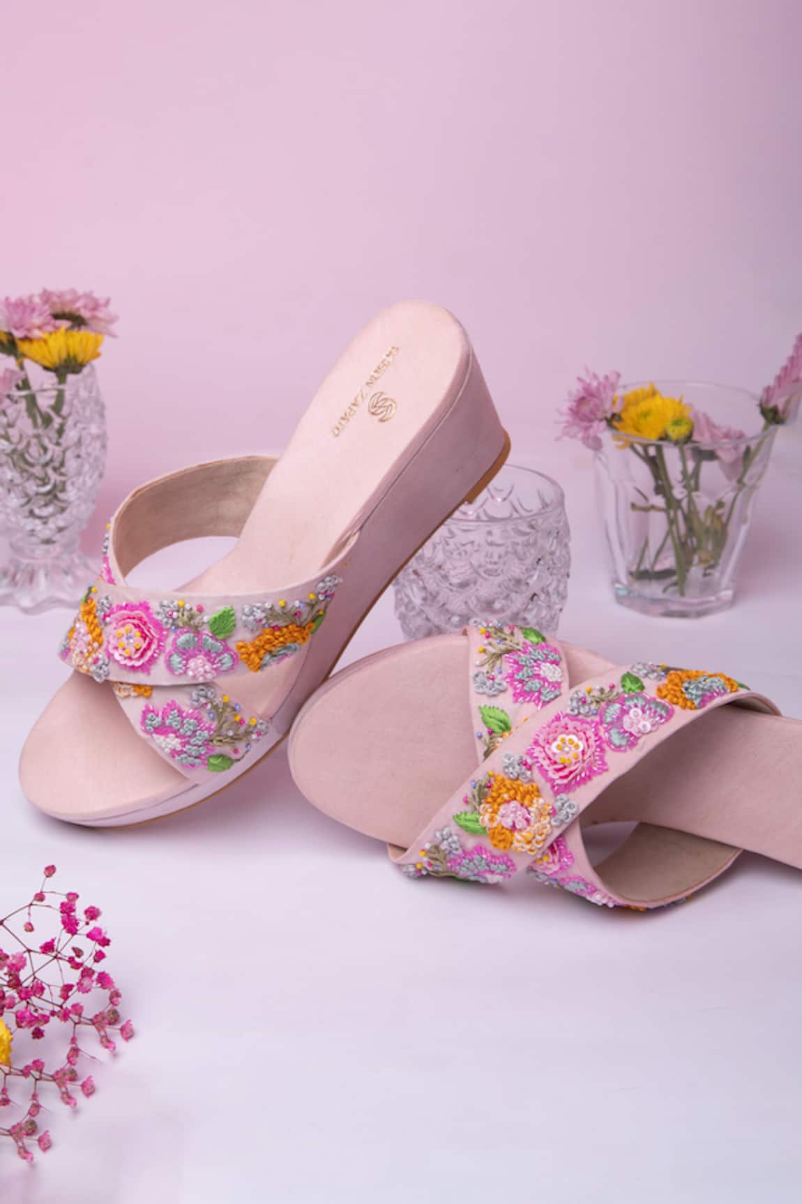 Schon Zapato Floral Fantasy Embroidered Strap Wedges