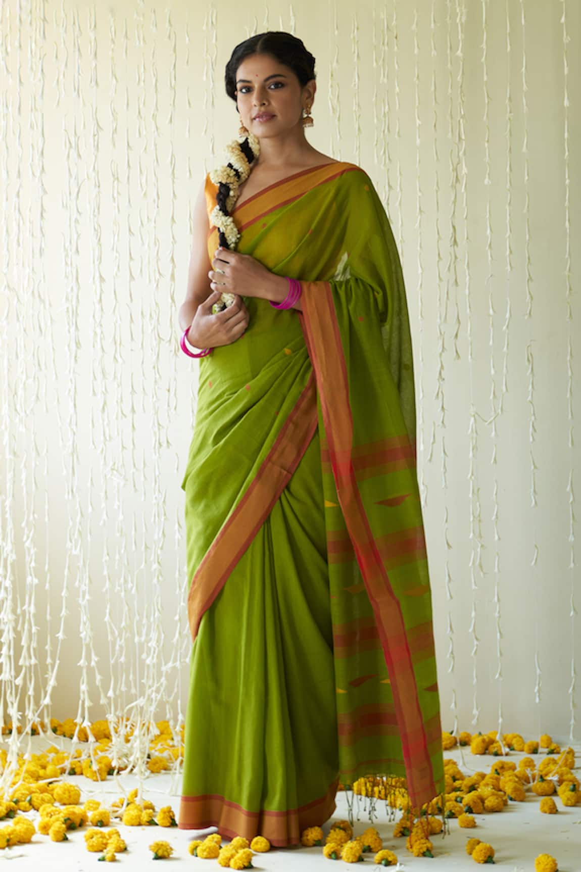FIVE POINT FIVE Amodini Geometric Motif Woven Saree With Running Blouse