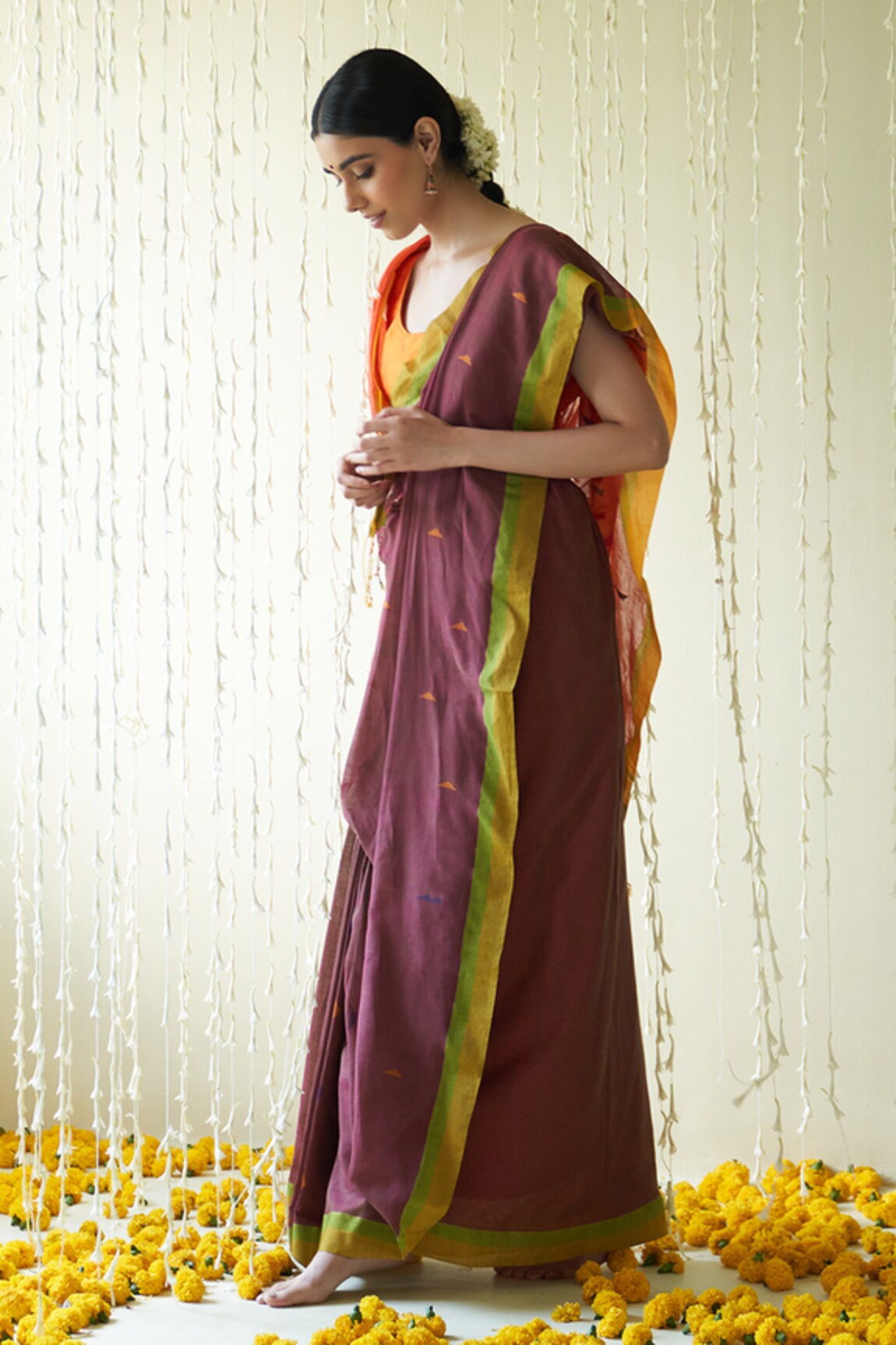 FIVE POINT FIVE Ila Prism Motif Woven Saree With Running Blouse