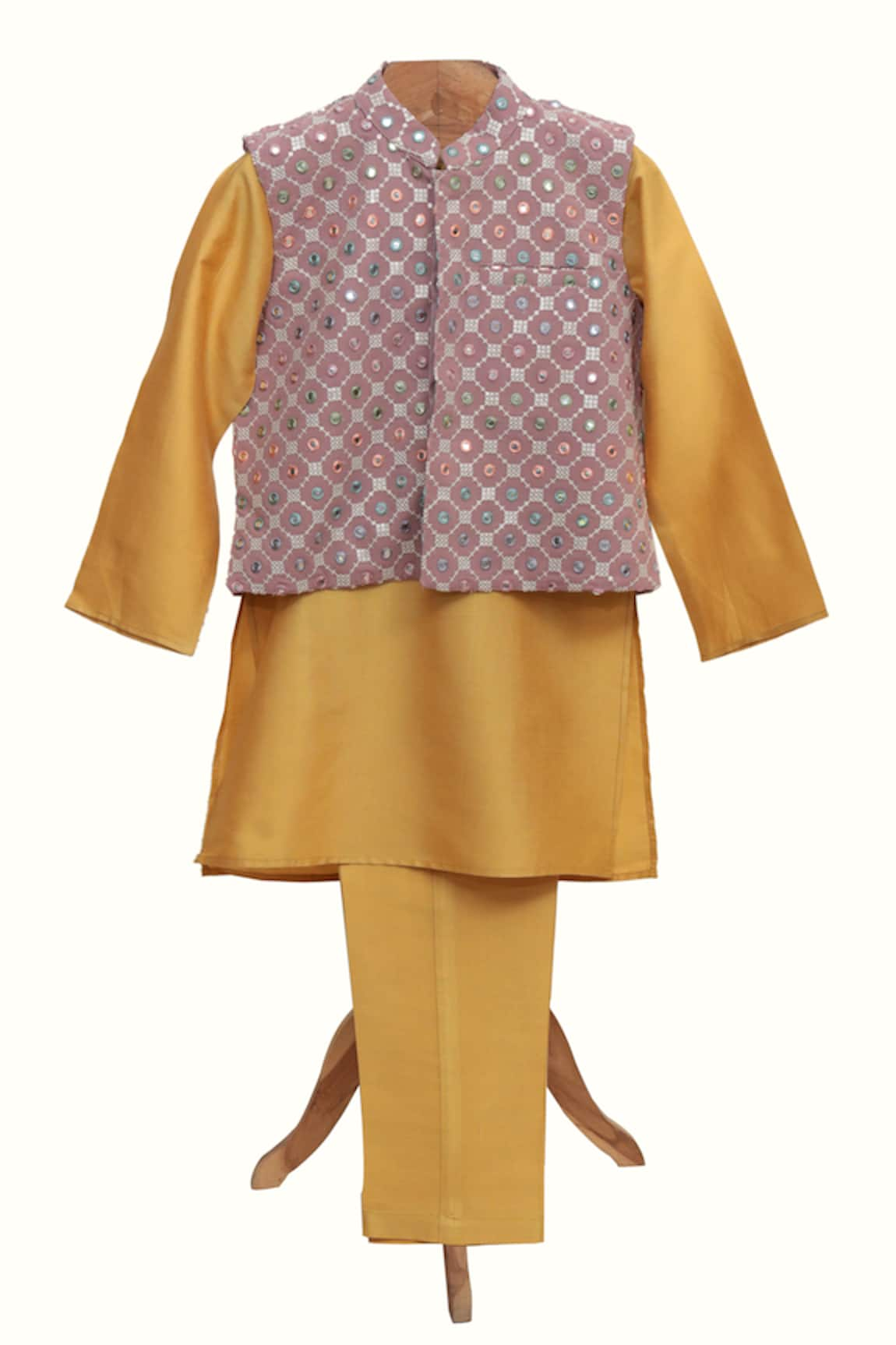 MINIME ORGANICS Checkered Mirror Embroidered Bundi Set