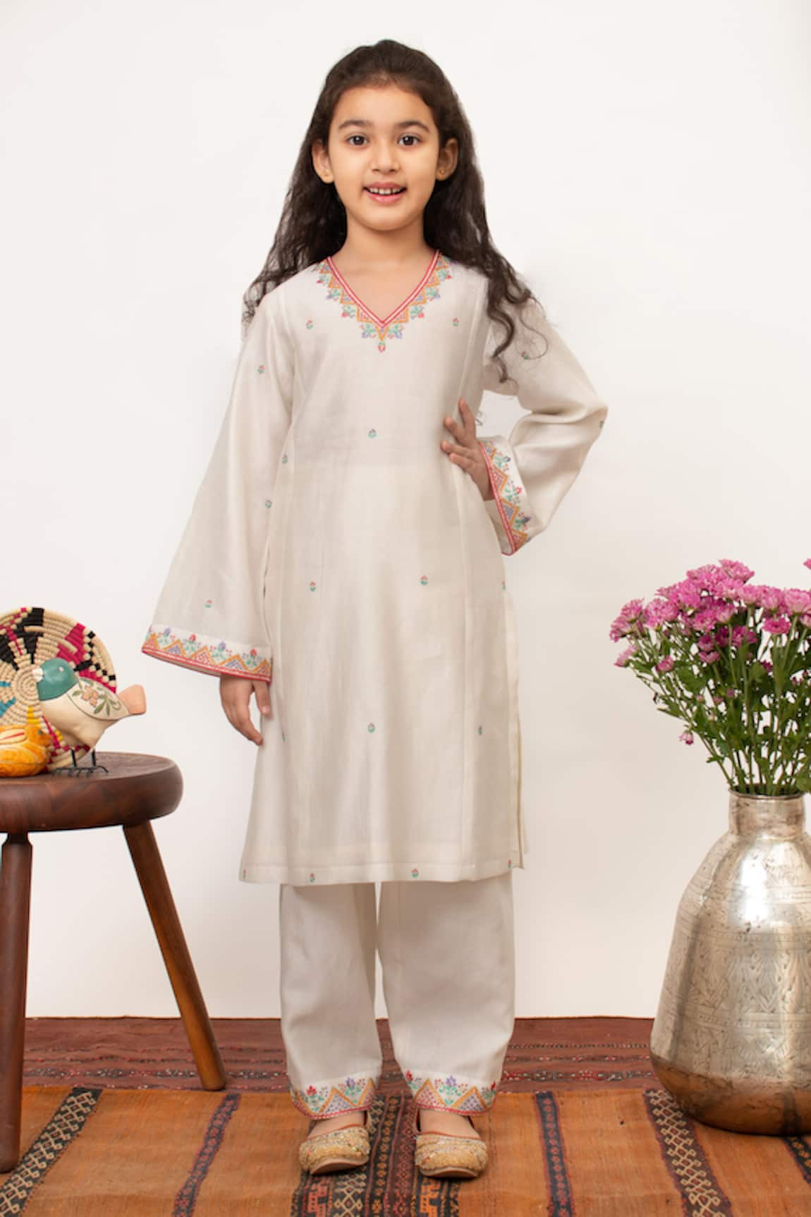 Boteh Chanderi Silk Placed Embroidery Kurta Pant Set