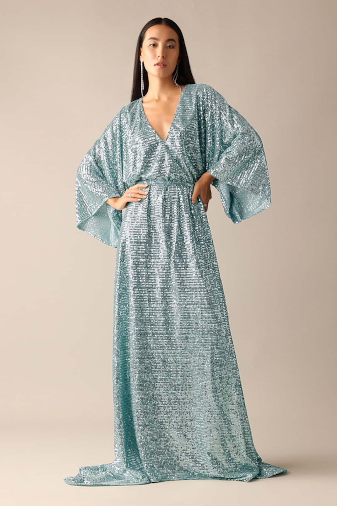 Deme X Kalki Ida Sequins Embroidered Kaftan With Belt