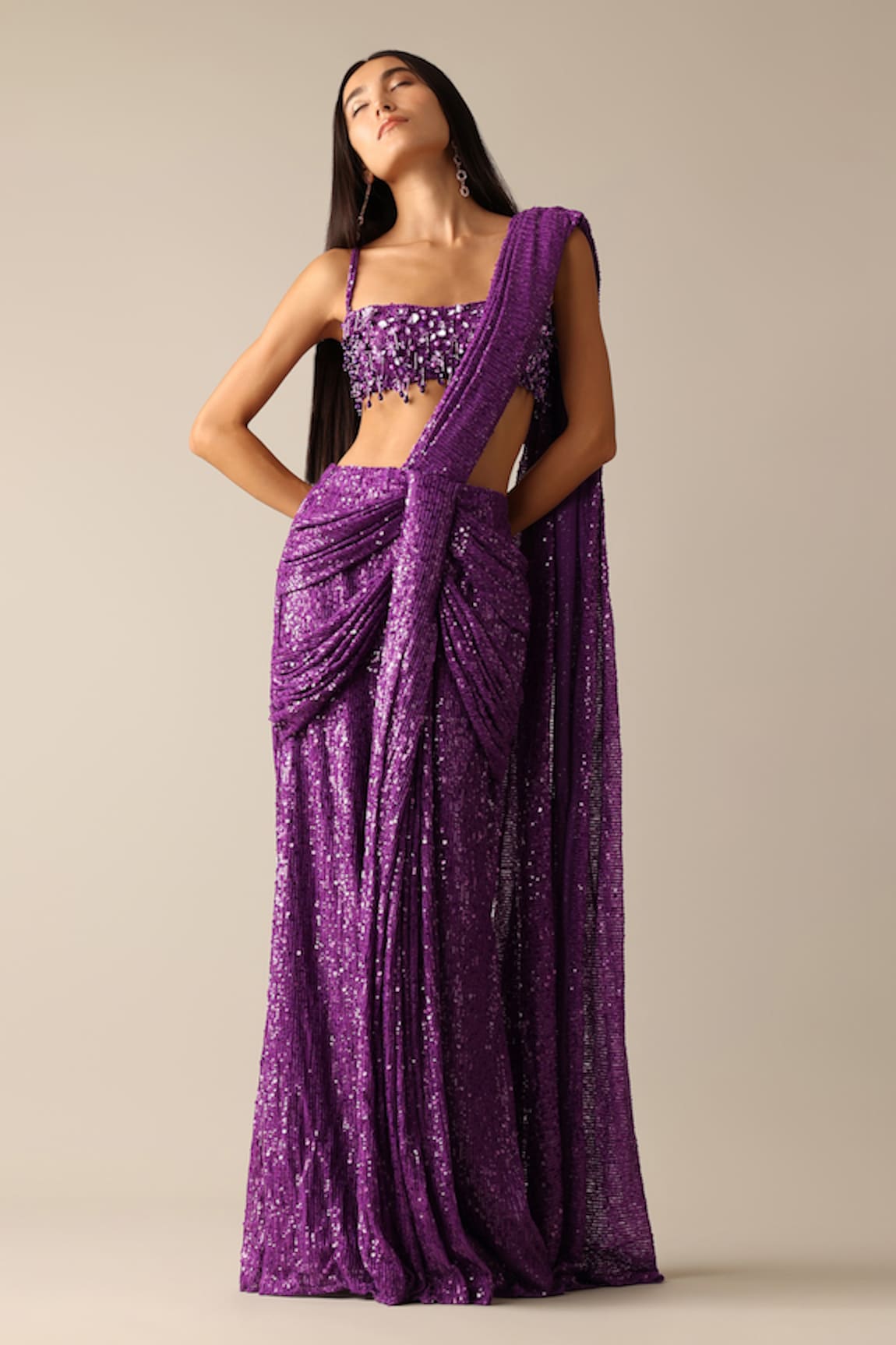 Deme X Kalki Bertha Embroidered Pre-Pleated Saree With Blouse