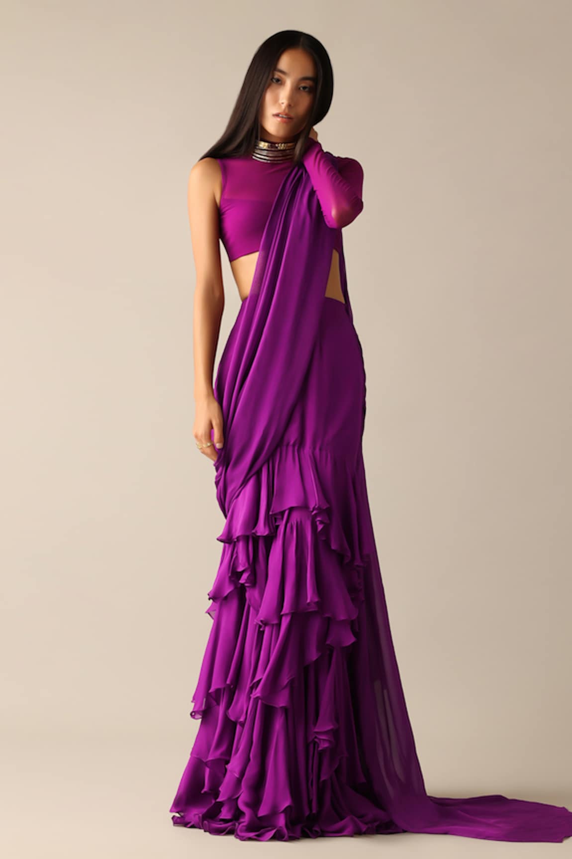 Deme X Kalki Carey Ruffle Pre-Draped Saree With Blouse