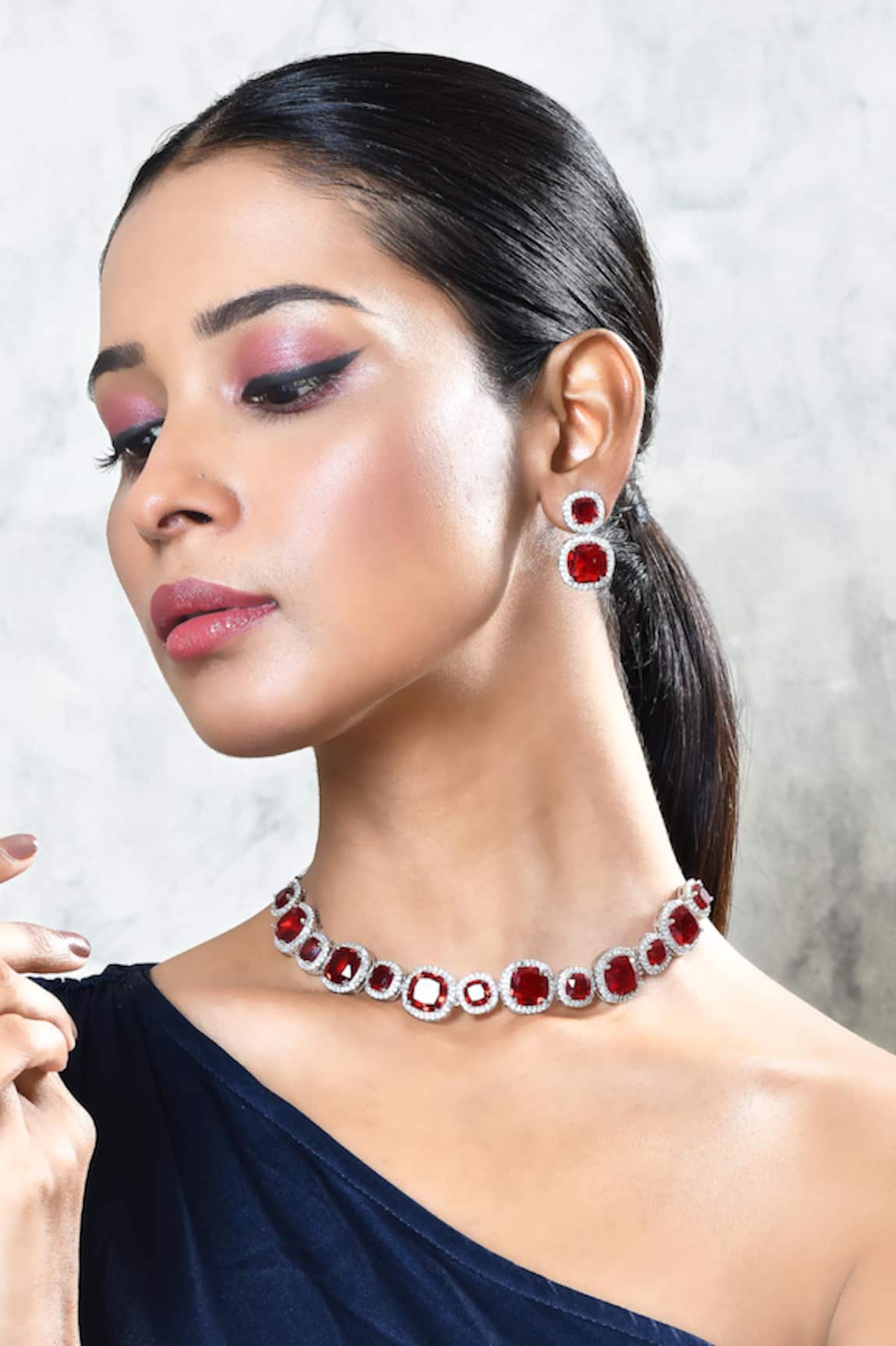 Our Purple Studio American Diamond Encrusted Necklace Set 