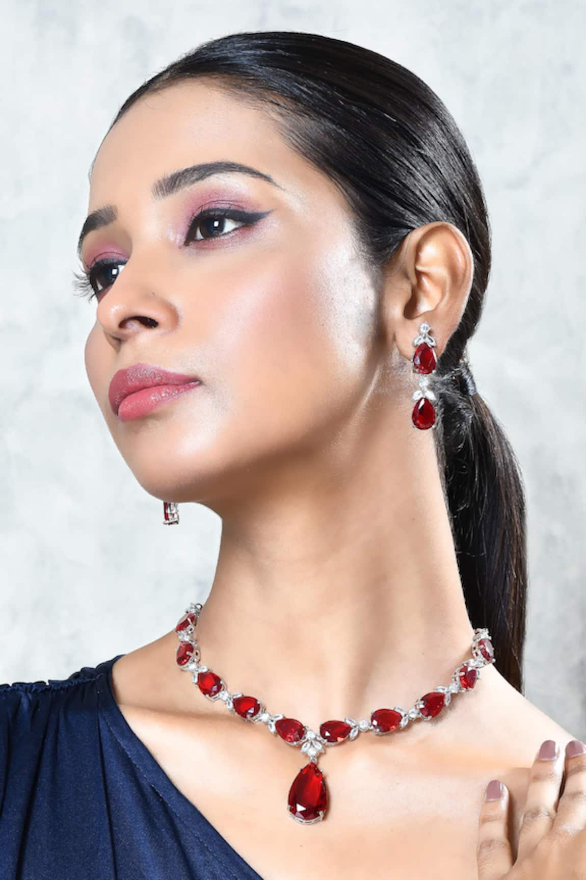 Our Purple Studio American Diamond Encrusted Pendant Necklace Set 