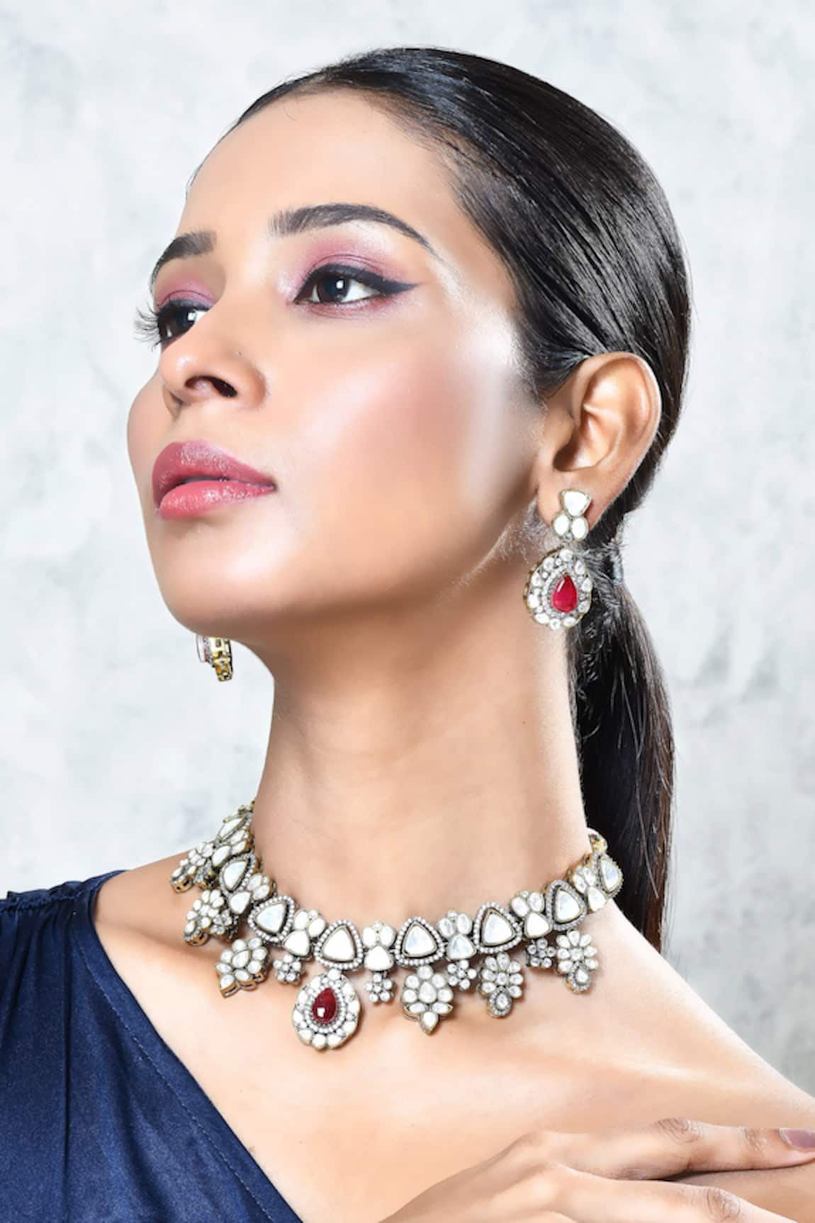 Our Purple Studio Kundan Stone Embellished Pendant Necklace Set 