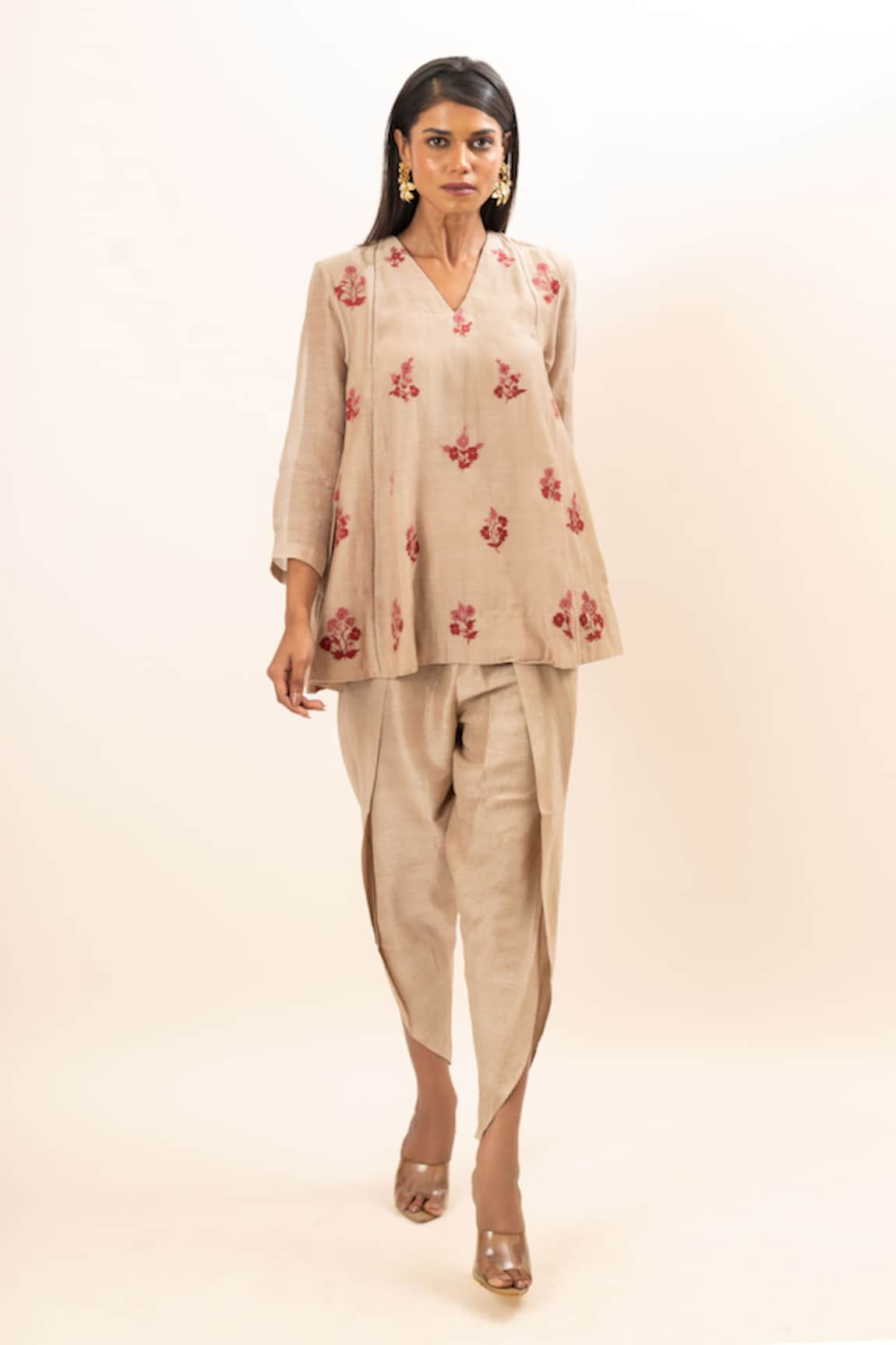 Oshi By Shikha Floral Embroidered Tunic With Dhoti Pant