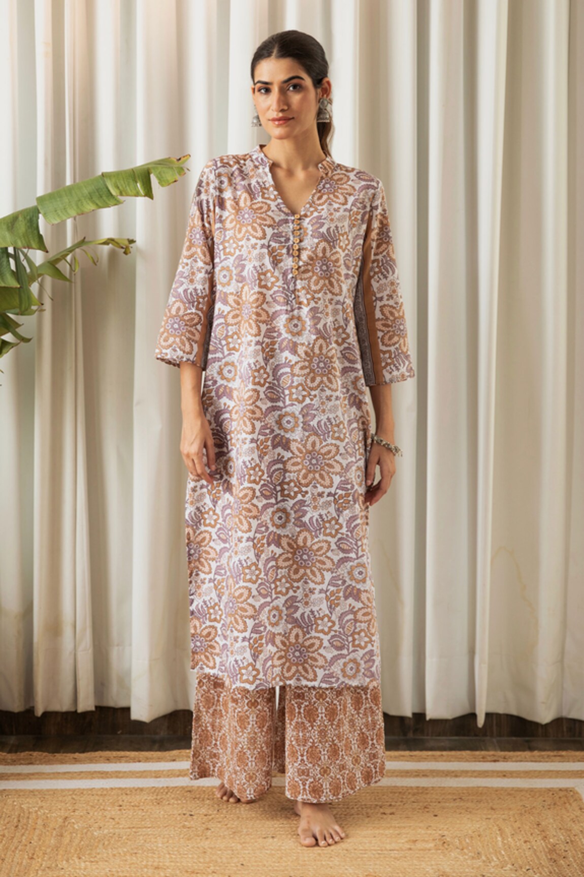 Kapraaaha Bloom Garden Print Tunic With Palazzo Pant