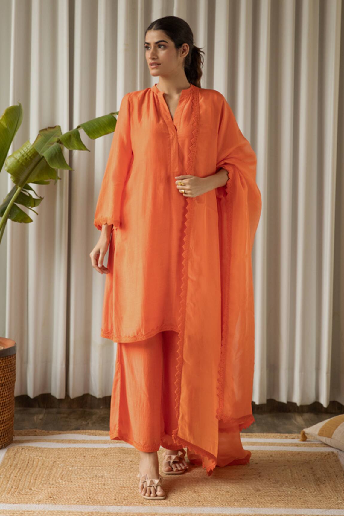 Kapraaaha Floral Lace Embellished Kurta Palazzo Pant Set 