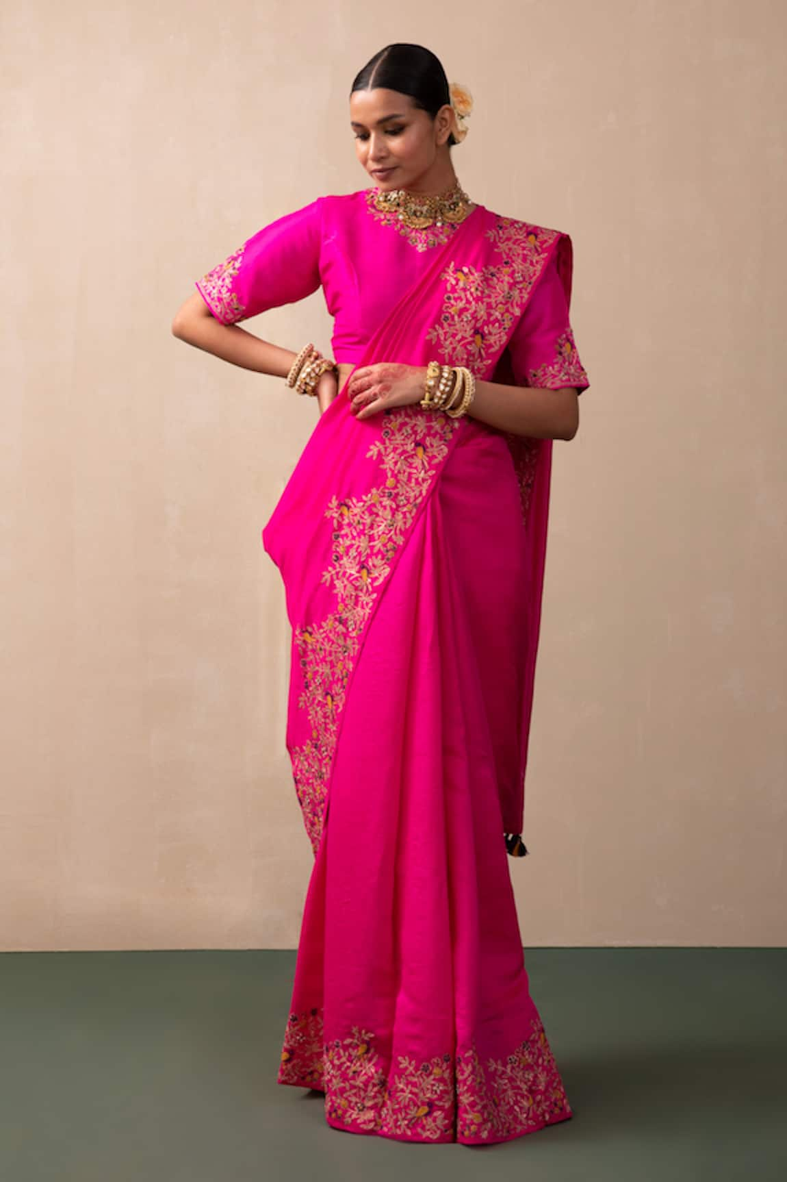 Pink City by Sarika Embroidered Silk Saree With Blouse